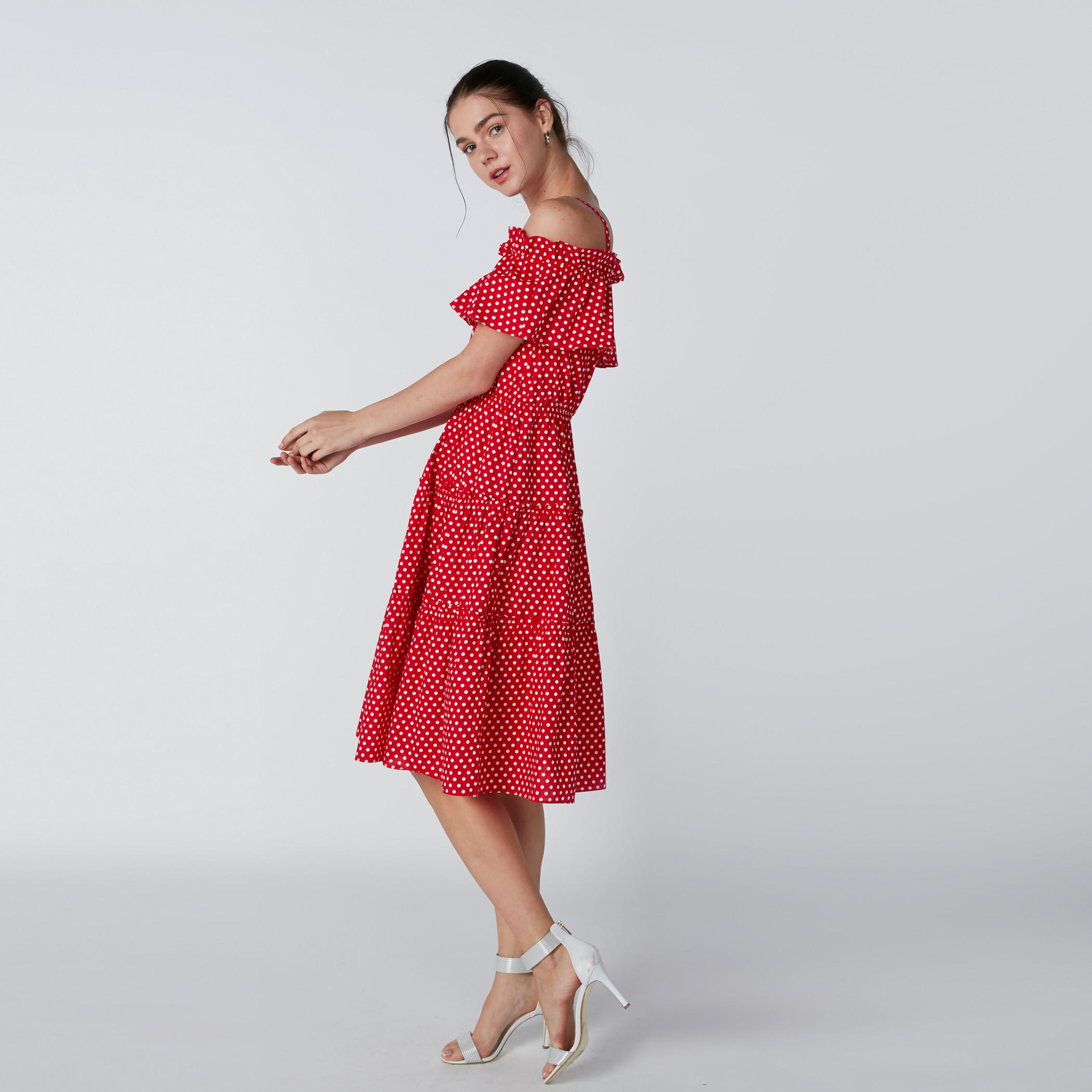 Polka Dot Printed Off Shoulder Dress-women-clothing-dresses-image-4
