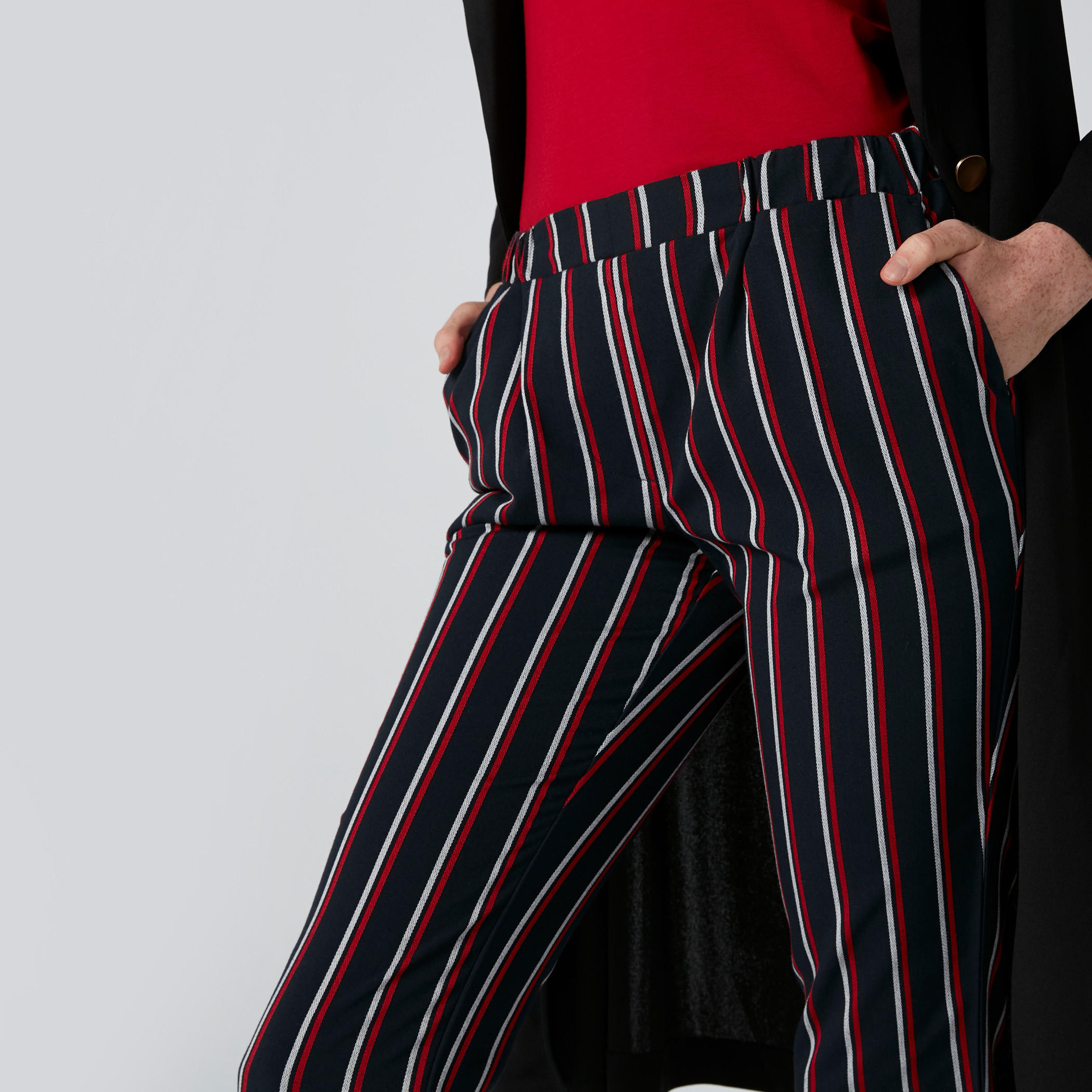 Striped Mid-Rise Trousers with Elasticised Waistband and Pocket Detail-women-clothing-bottoms-trousers-image-4