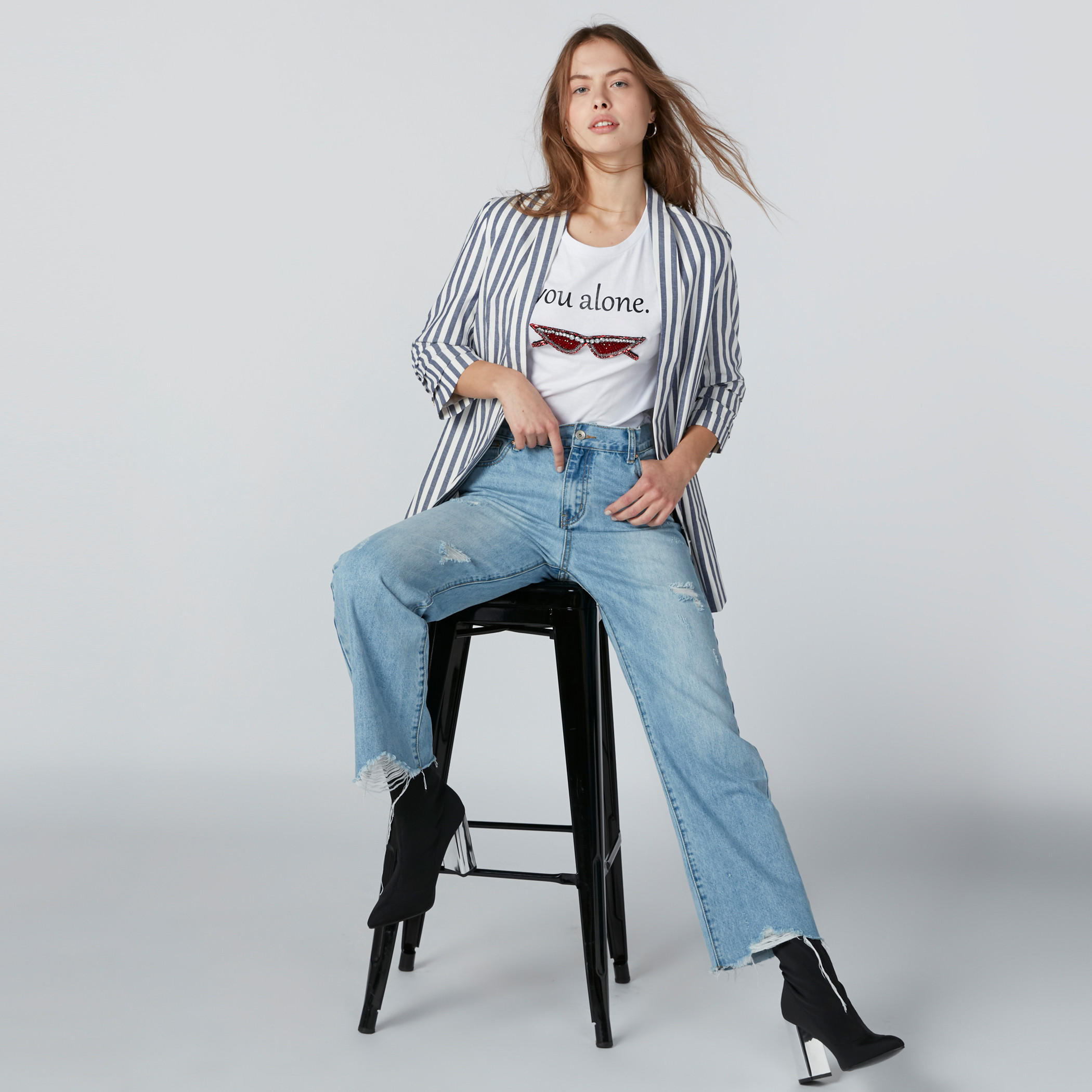 Striped Open Front Blazer with Layered Sleeves-women-clothing-coatsandjackets-blazers-image-1