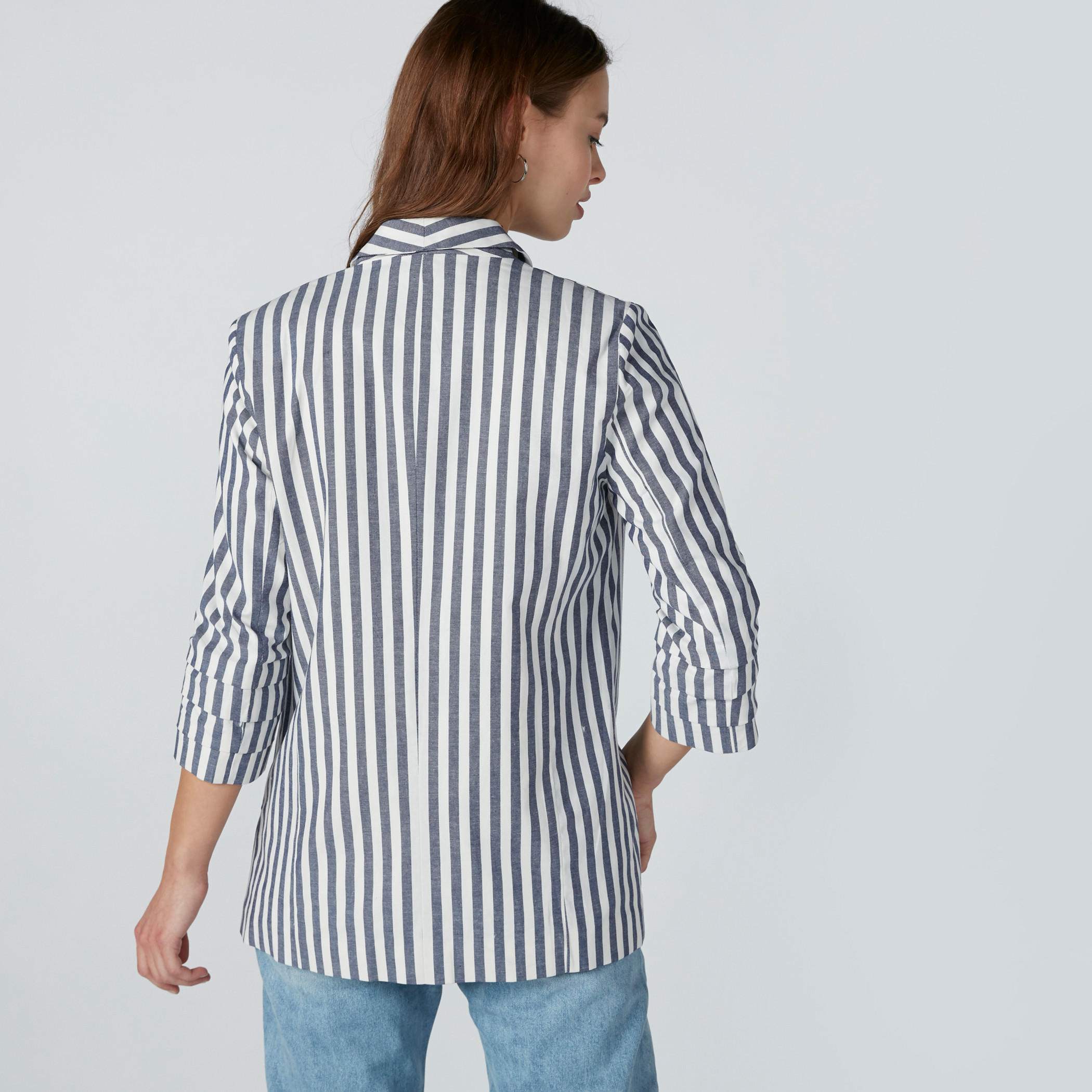 Striped Open Front Blazer with Layered Sleeves-women-clothing-coatsandjackets-blazers-image-2