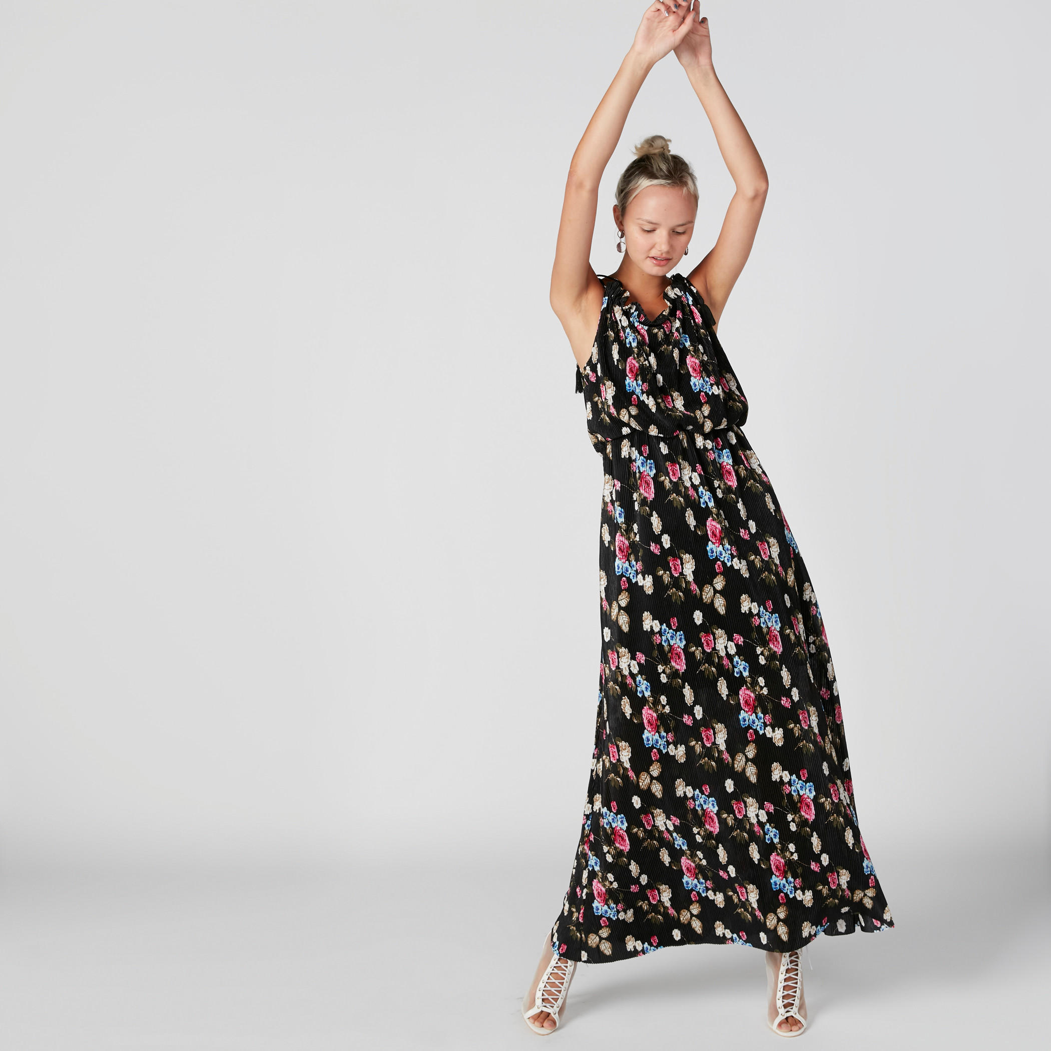 فستان طويل إيه لاين بأربطة وطبعات زهرية-women-clothing-dresses-image-5