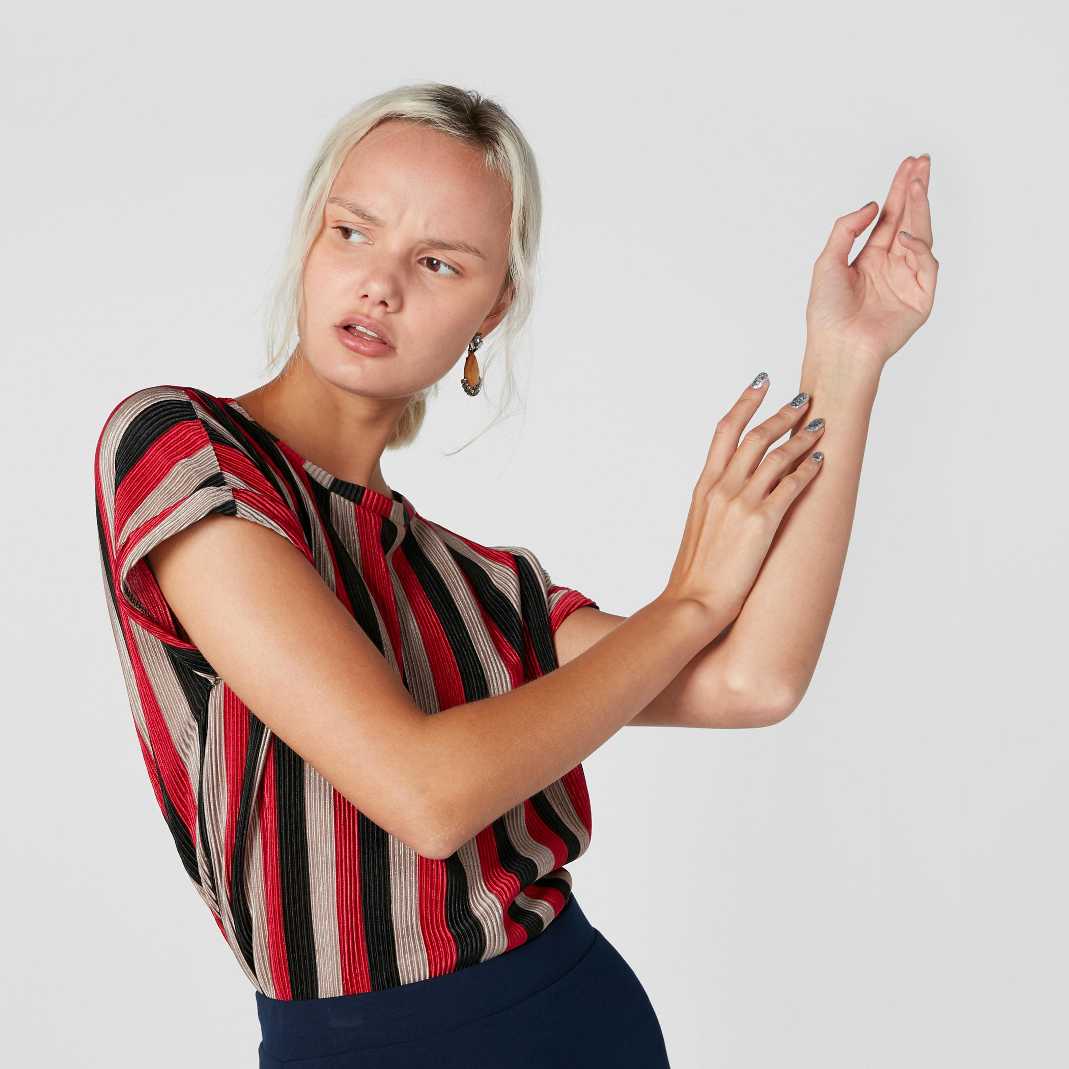 Striped Top with Round Neck and Extended Sleeves-women-clothing-tshirts-image-3