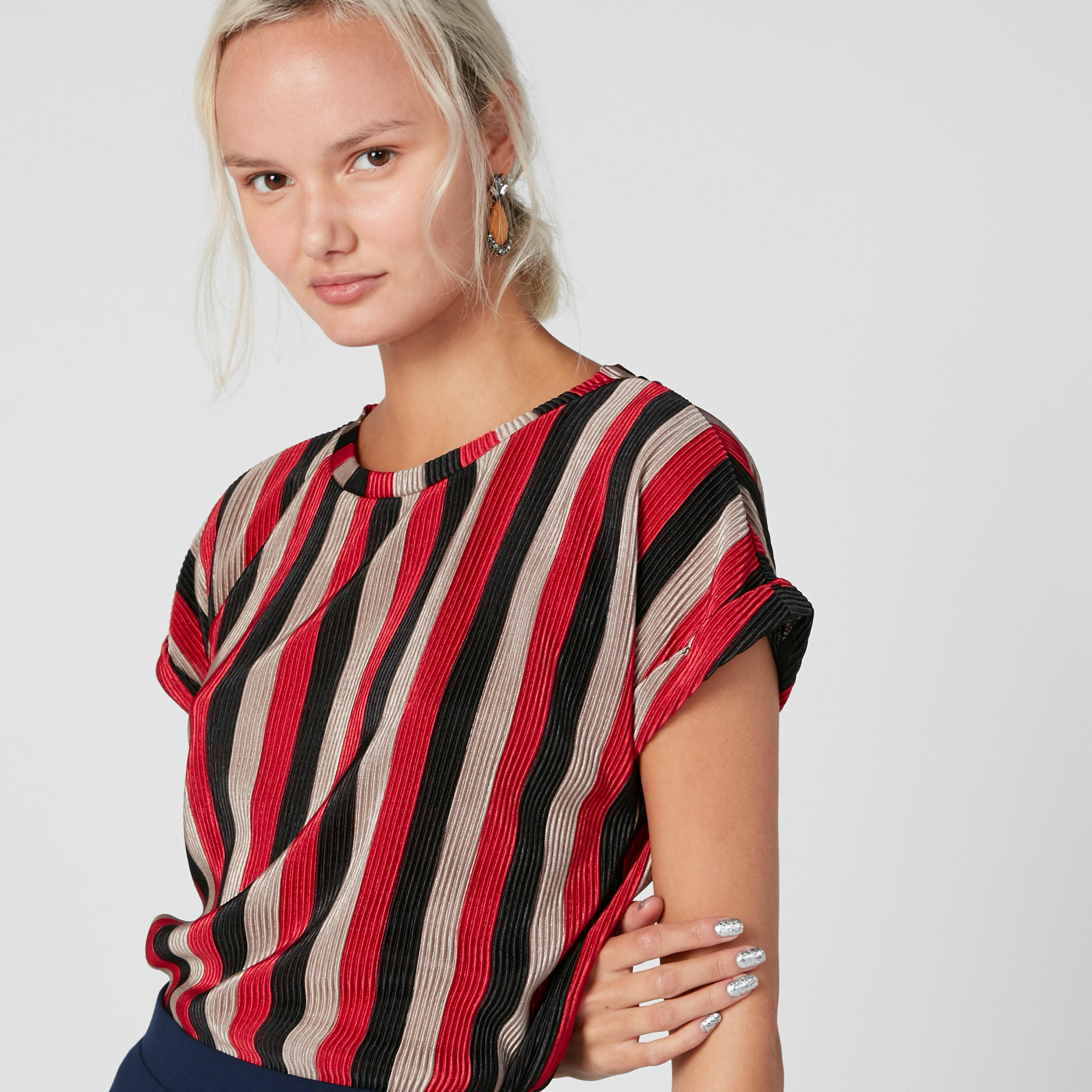 Striped Top with Round Neck and Extended Sleeves-women-clothing-tshirts-image-4