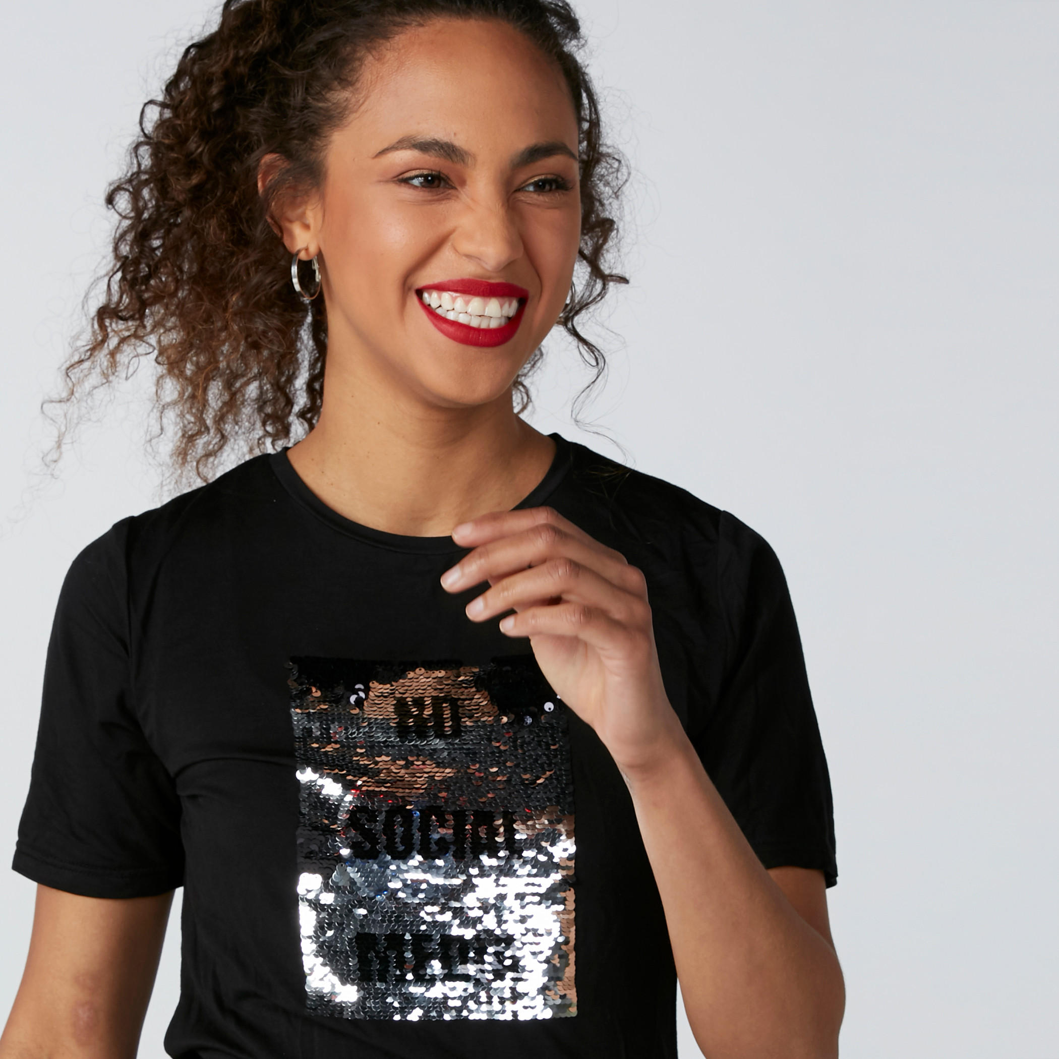 Sequin Detail T-Shirt with Short Sleeves-women-clothing-tshirts-image-1