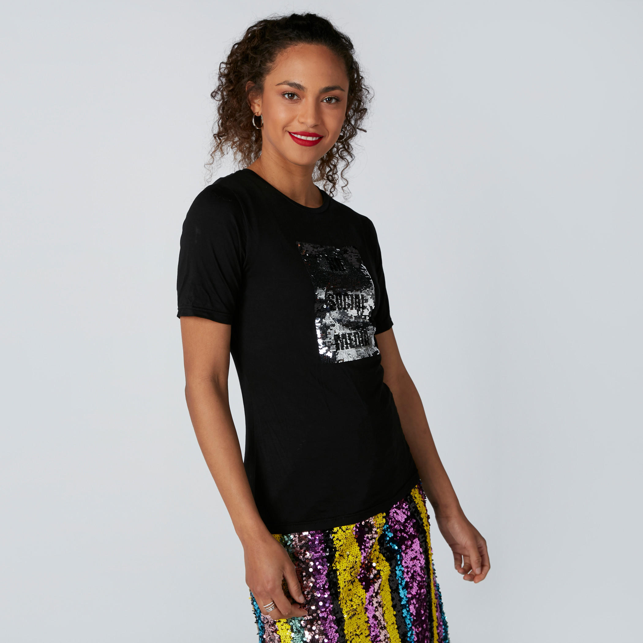 Sequin Detail T-Shirt with Short Sleeves-women-clothing-tshirts-image-2