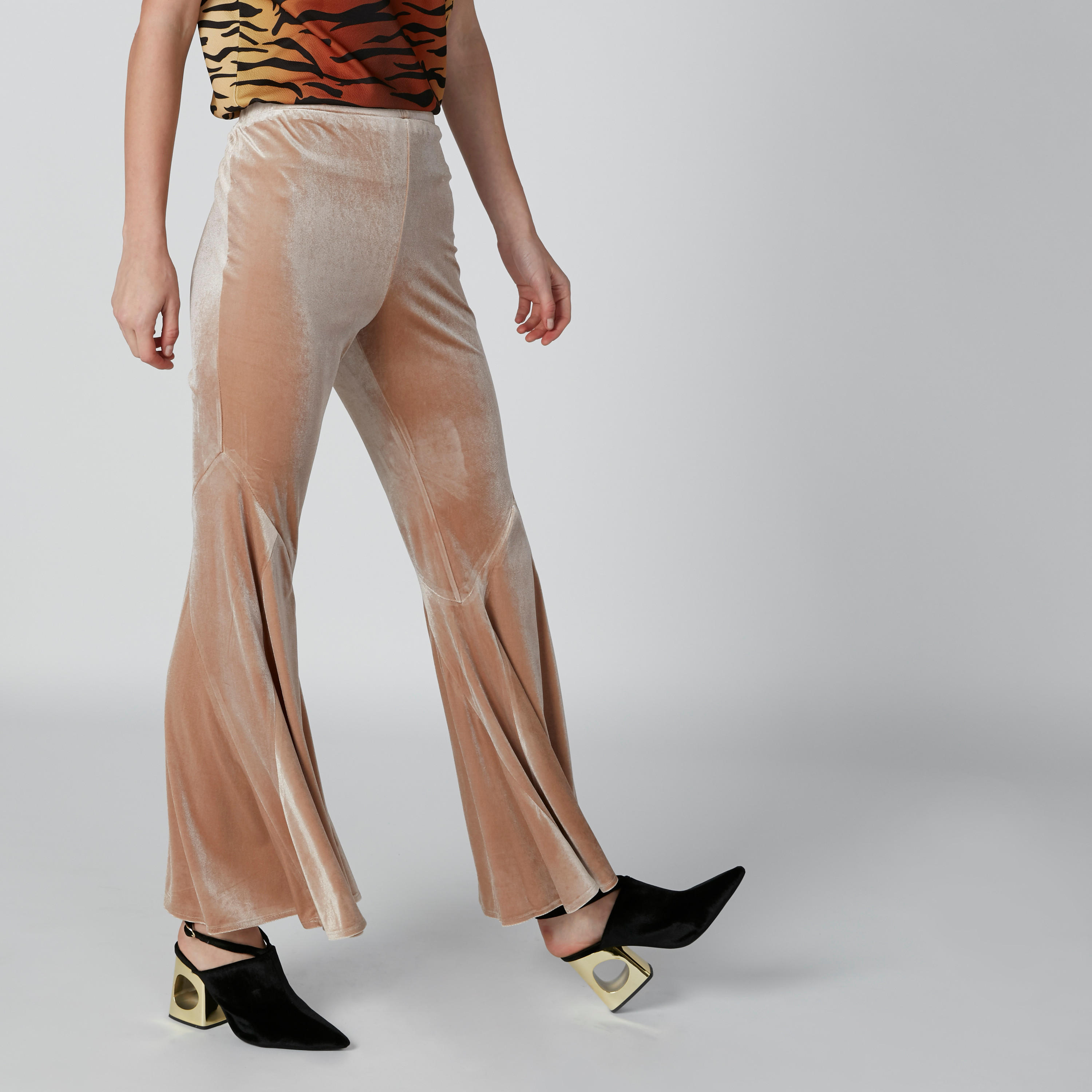 Textured Flared Trousers with Elasticised Waistband-women-clothing-bottoms-trousers-image-3