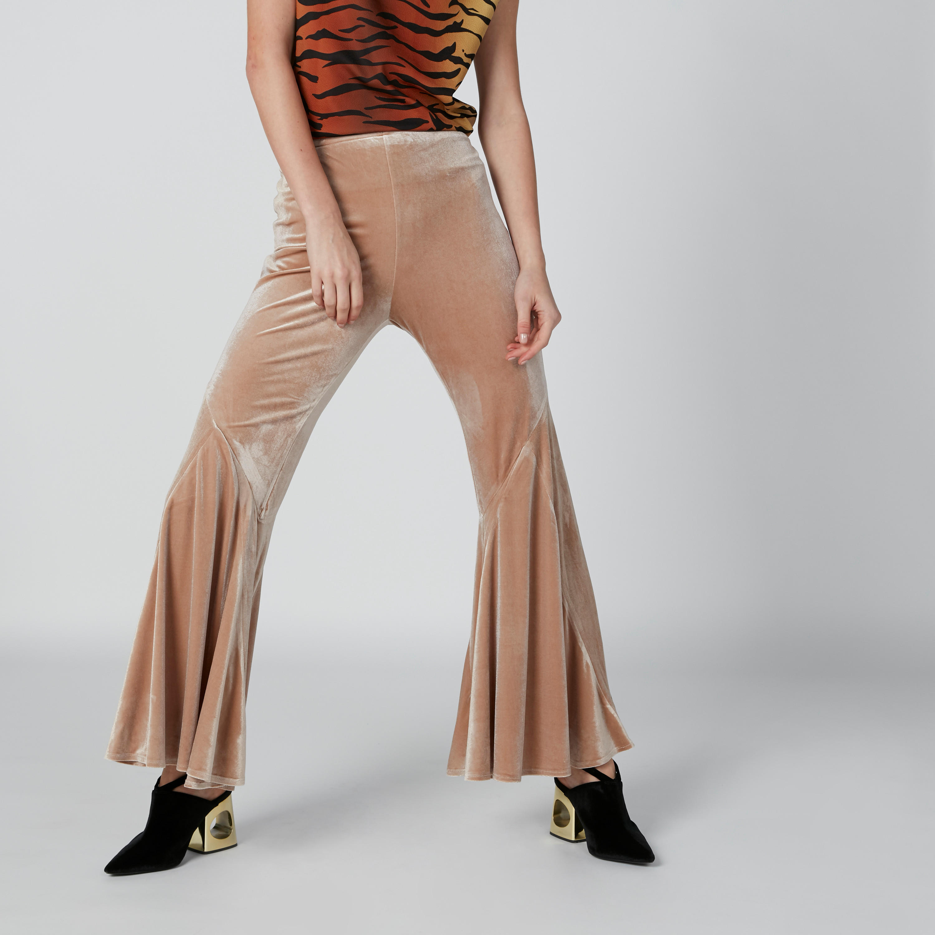 Textured Flared Trousers with Elasticised Waistband-women-clothing-bottoms-trousers-image-4