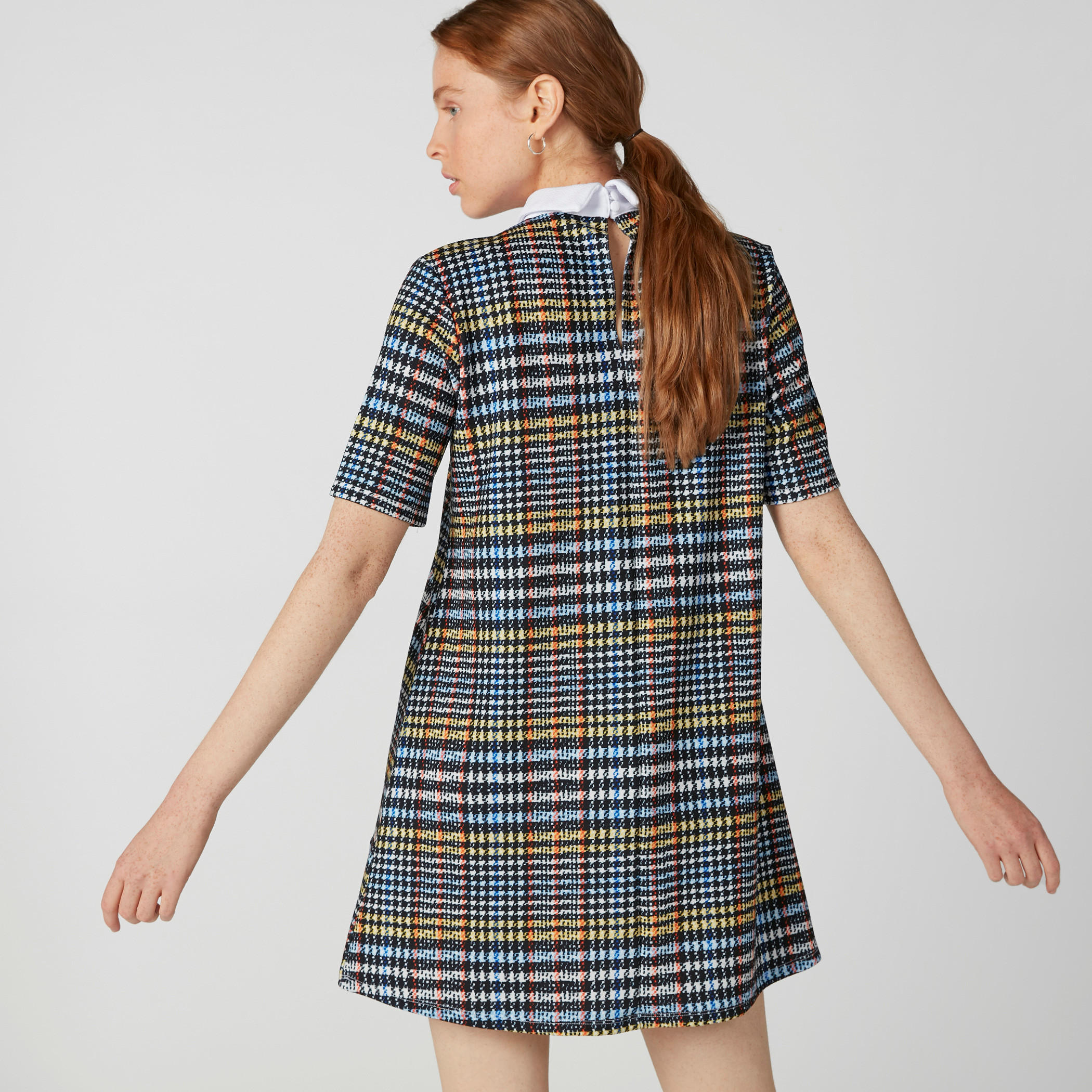 فستان كاروهات قصير واسع بأكمام قصيرة-women-clothing-dresses-image-2