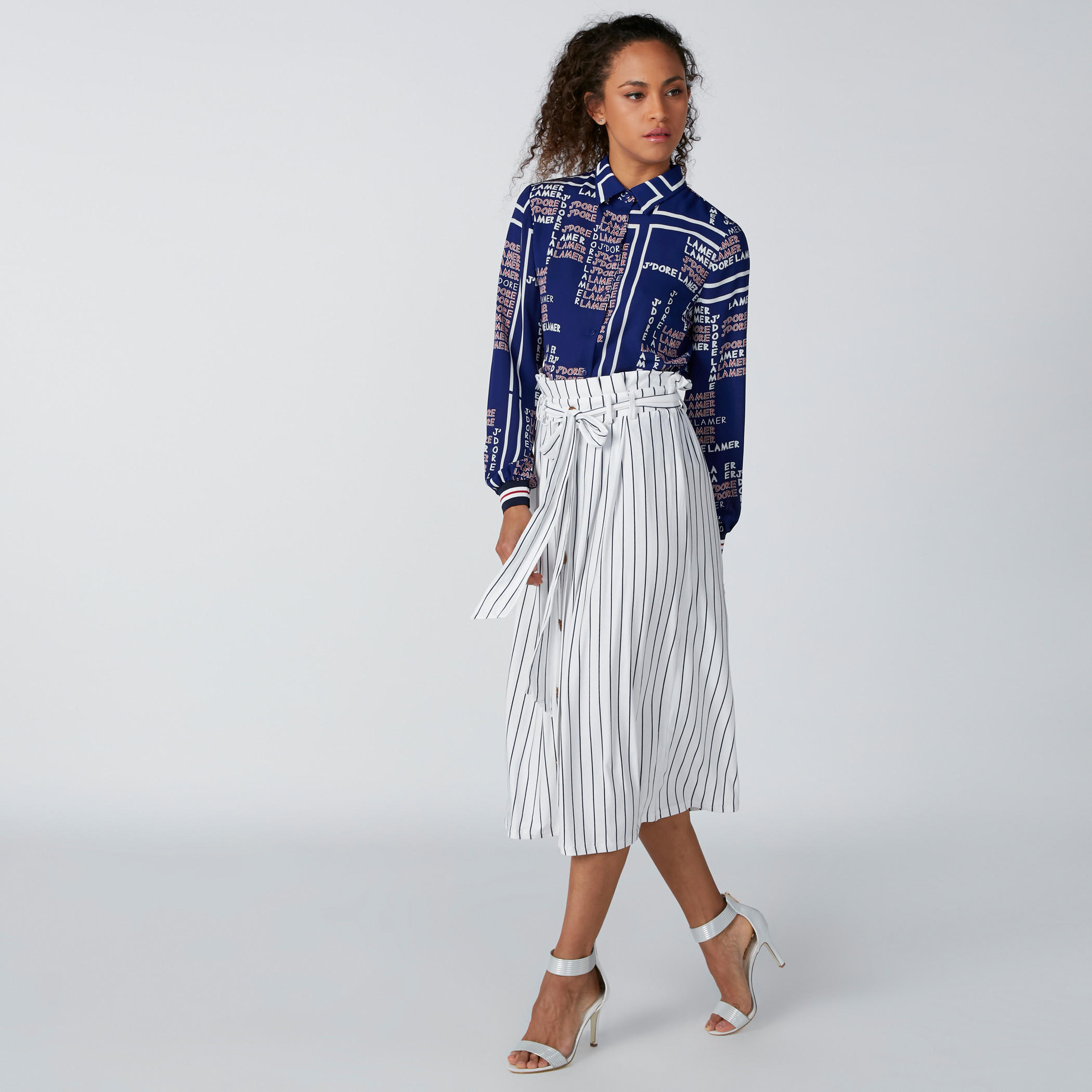 تنورة إيه لاين مقلّمة بعقدة-women-clothing-bottoms-skirts-image-1