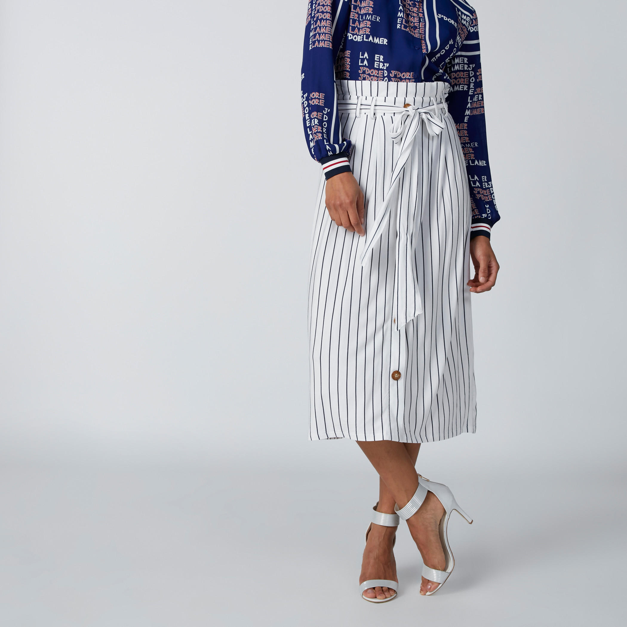 تنورة إيه لاين مقلّمة بعقدة-women-clothing-bottoms-skirts-image-3