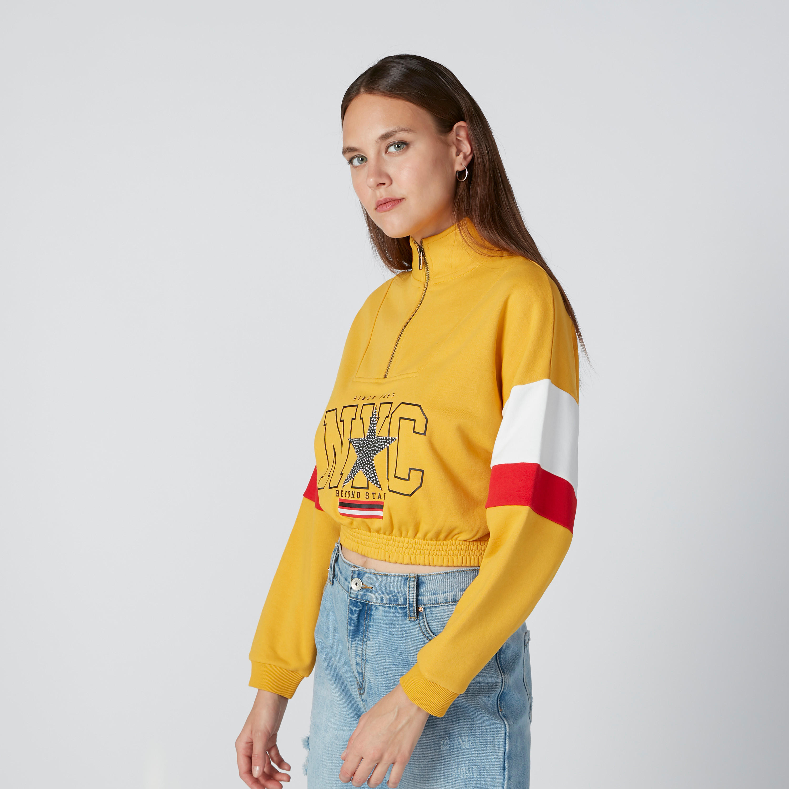 Printed Sweatshirt with Extended Sleeves and Zip Closure-women-winterwear-hoodiesandsweatshirts-sweatshirts-image-4