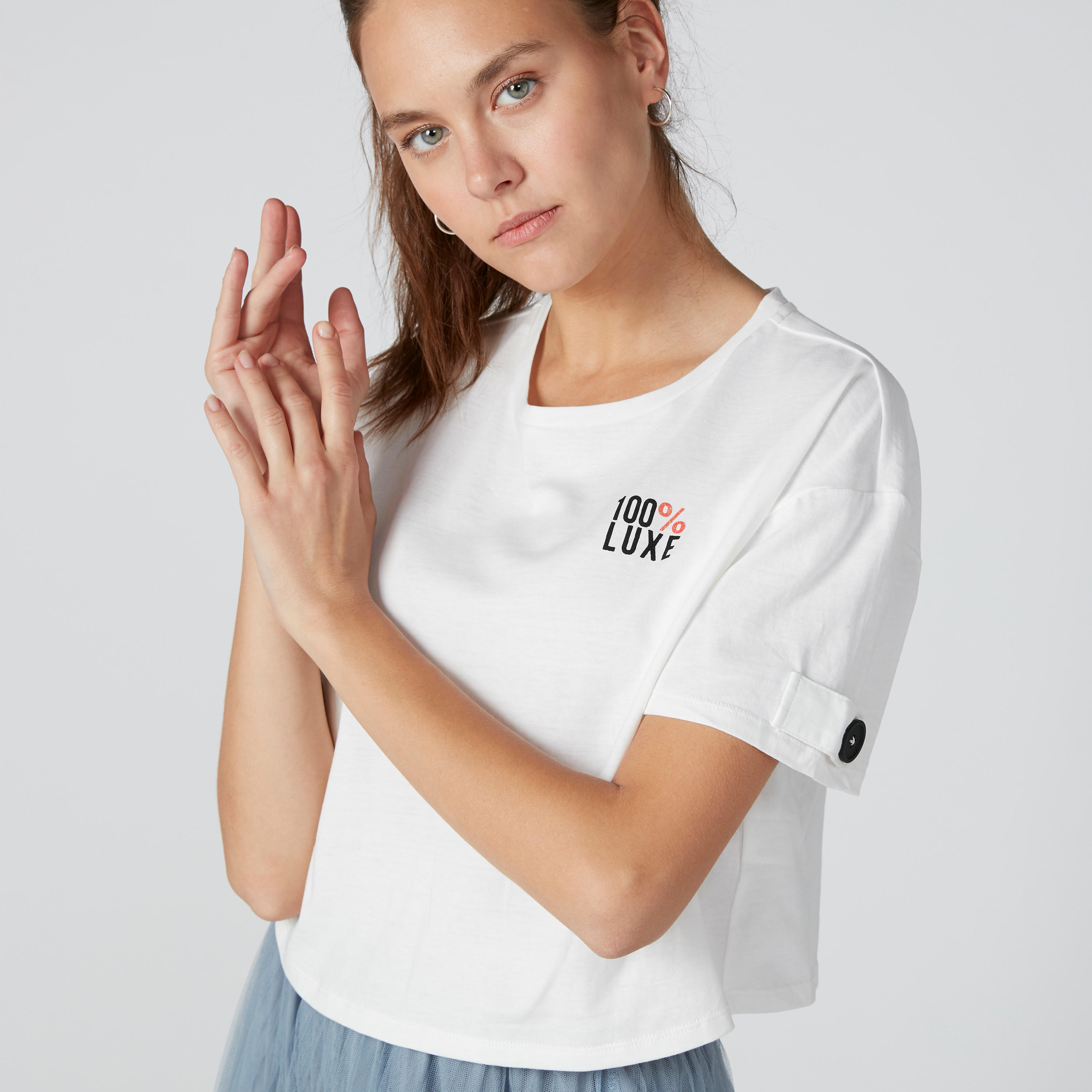 Printed T-Shirt with Round Neck and Button Detail-women-clothing-tshirts-image-1