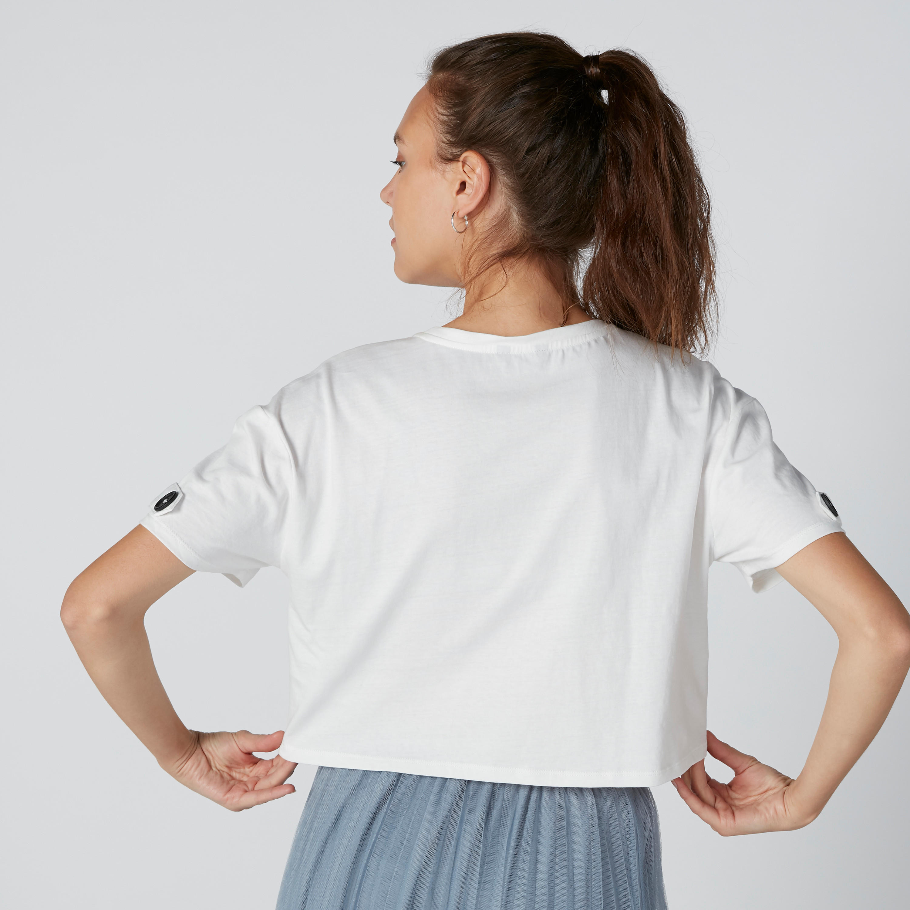 Printed T-Shirt with Round Neck and Button Detail-women-clothing-tshirts-image-2
