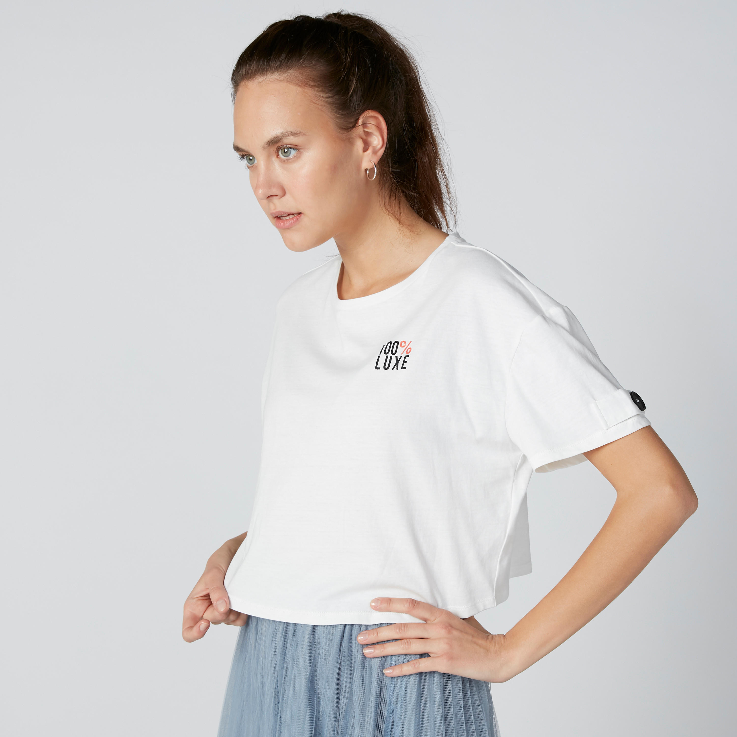 Printed T-Shirt with Round Neck and Button Detail-women-clothing-tshirts-image-4