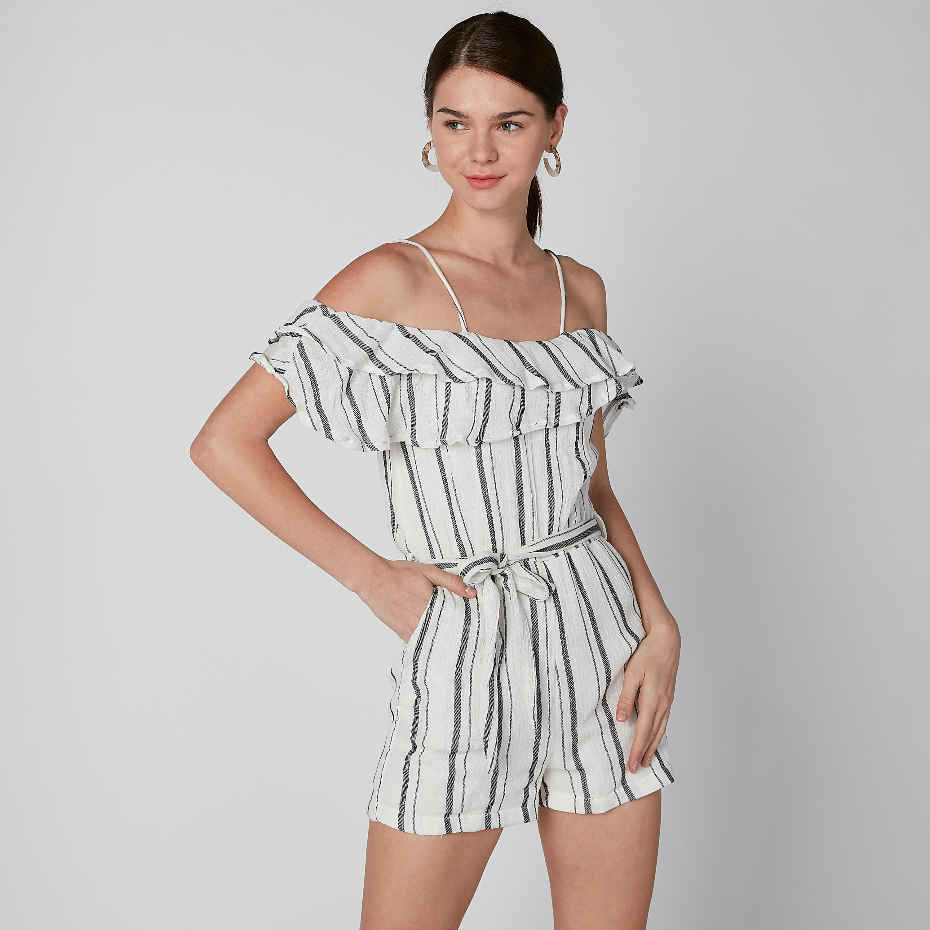 Striped Playsuit with Ruffle and Pocket Detail-women-clothing-jumpsuits-image-3
