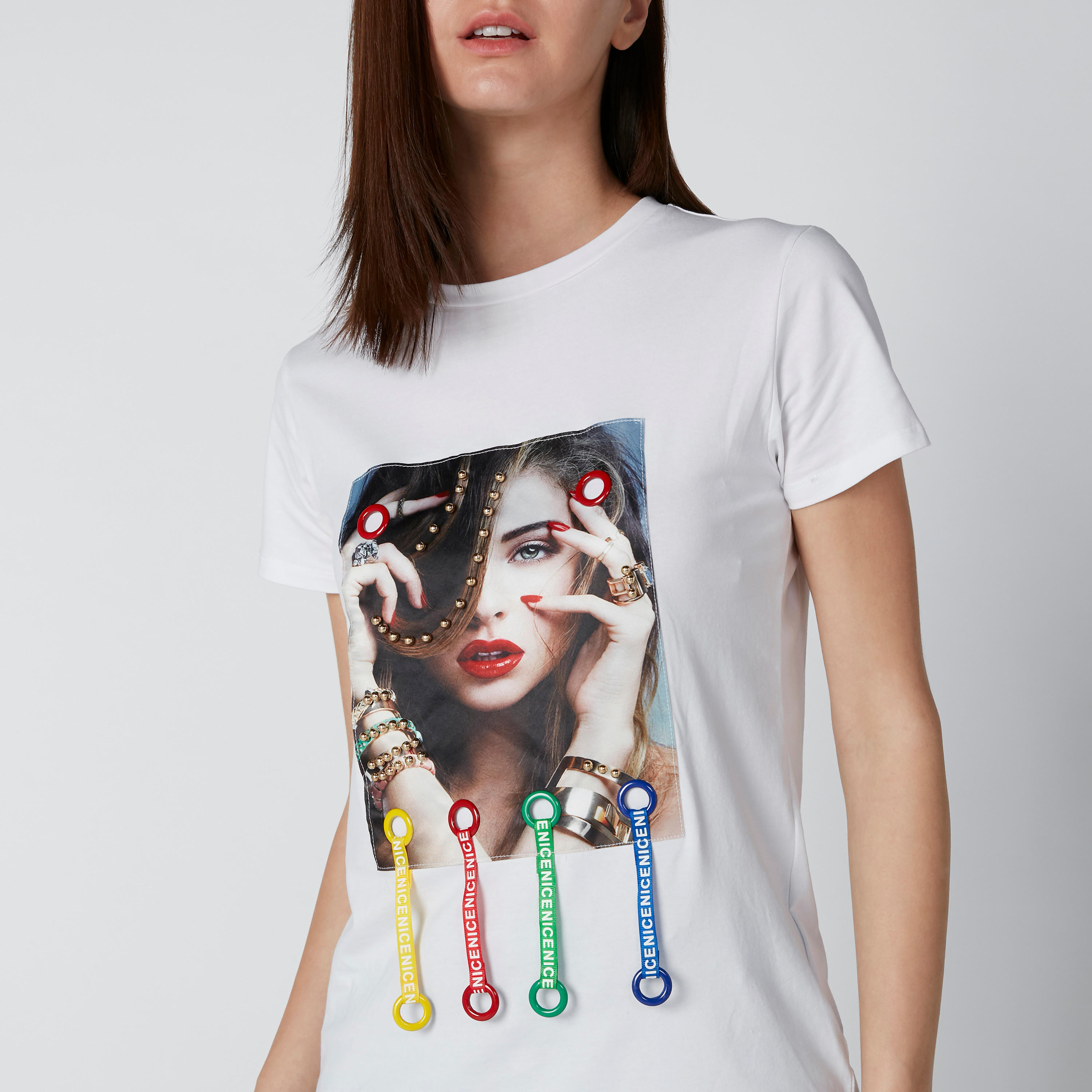Applique Detailed Round Neck T-shirt with Short Sleeves-women-clothing-tshirts-image-4