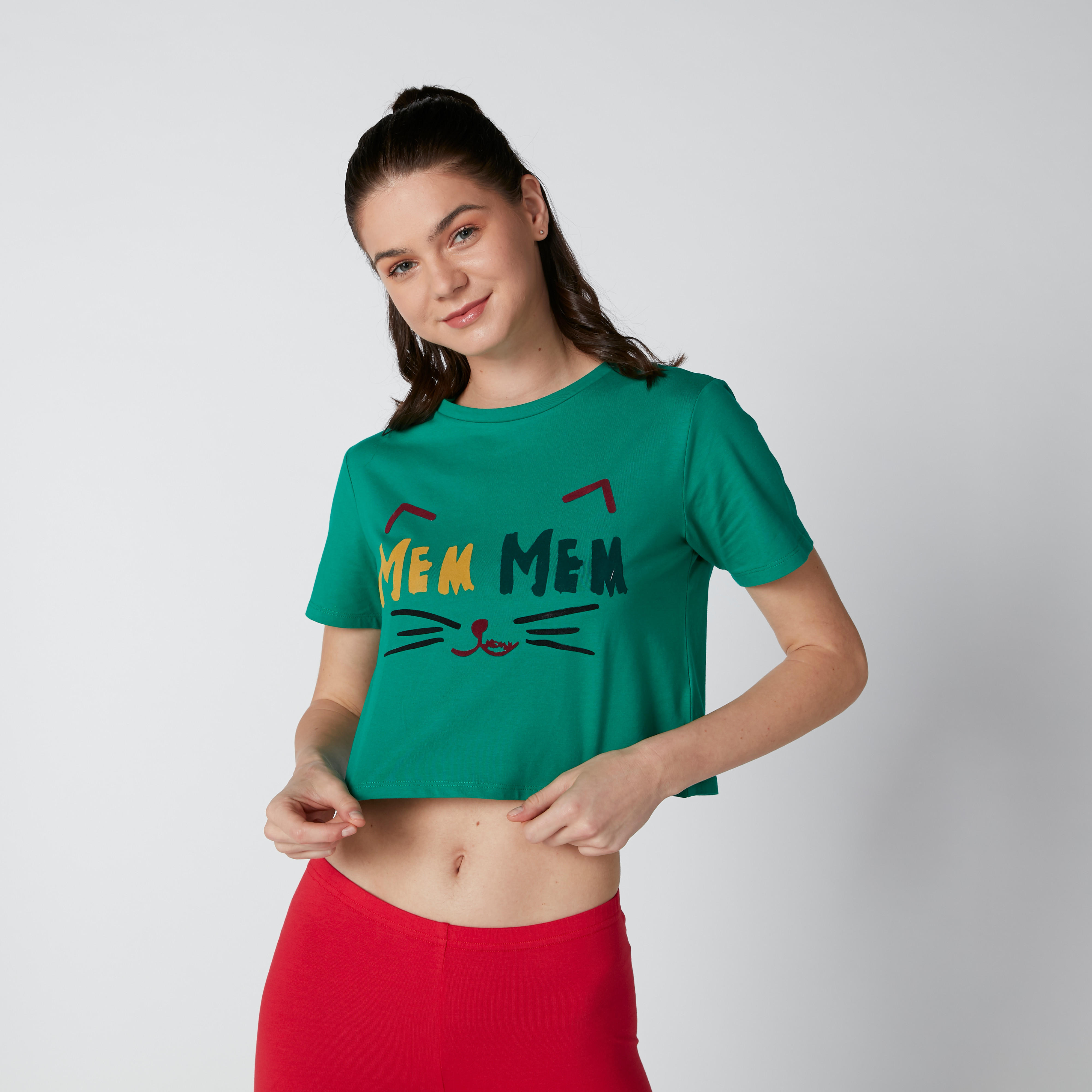 تيشيرت قصير بياقة مستديرة وأكمام قصيرة وطبعات-women-clothing-tshirts-image-3