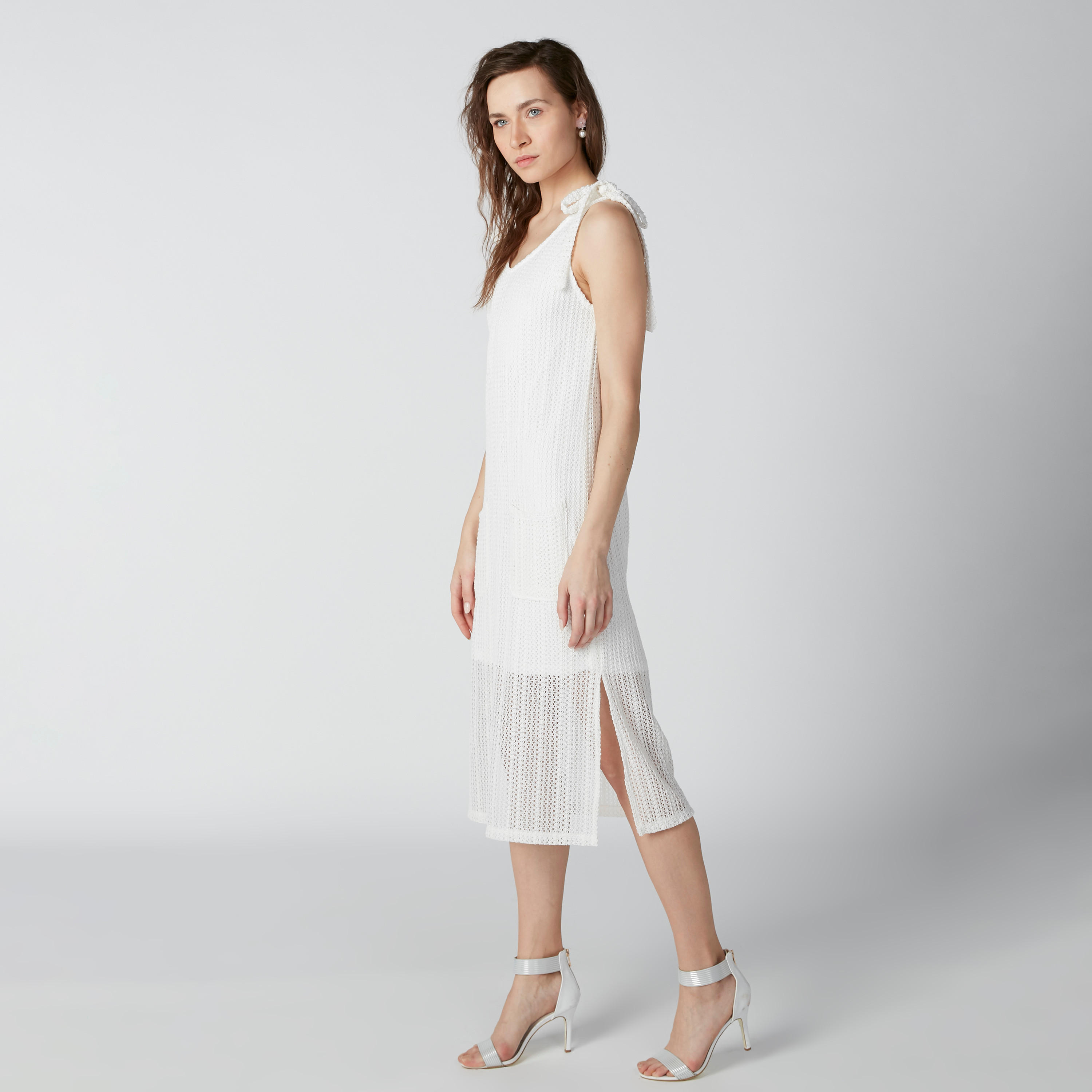 Textured Shift Dress with Tie Up and Pocket Detail-women-clothing-dresses-image-1