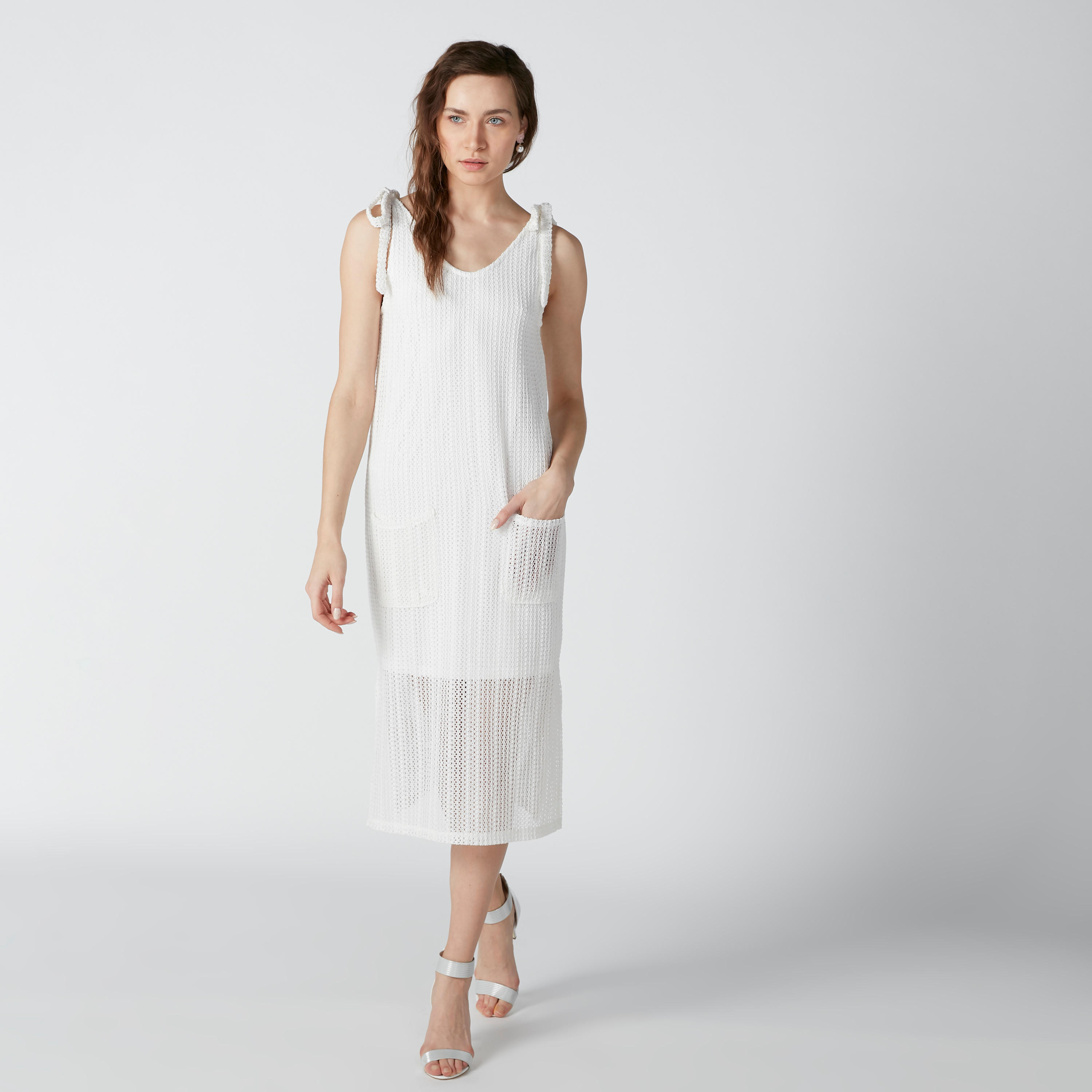 Textured Shift Dress with Tie Up and Pocket Detail-women-clothing-dresses-image-3
