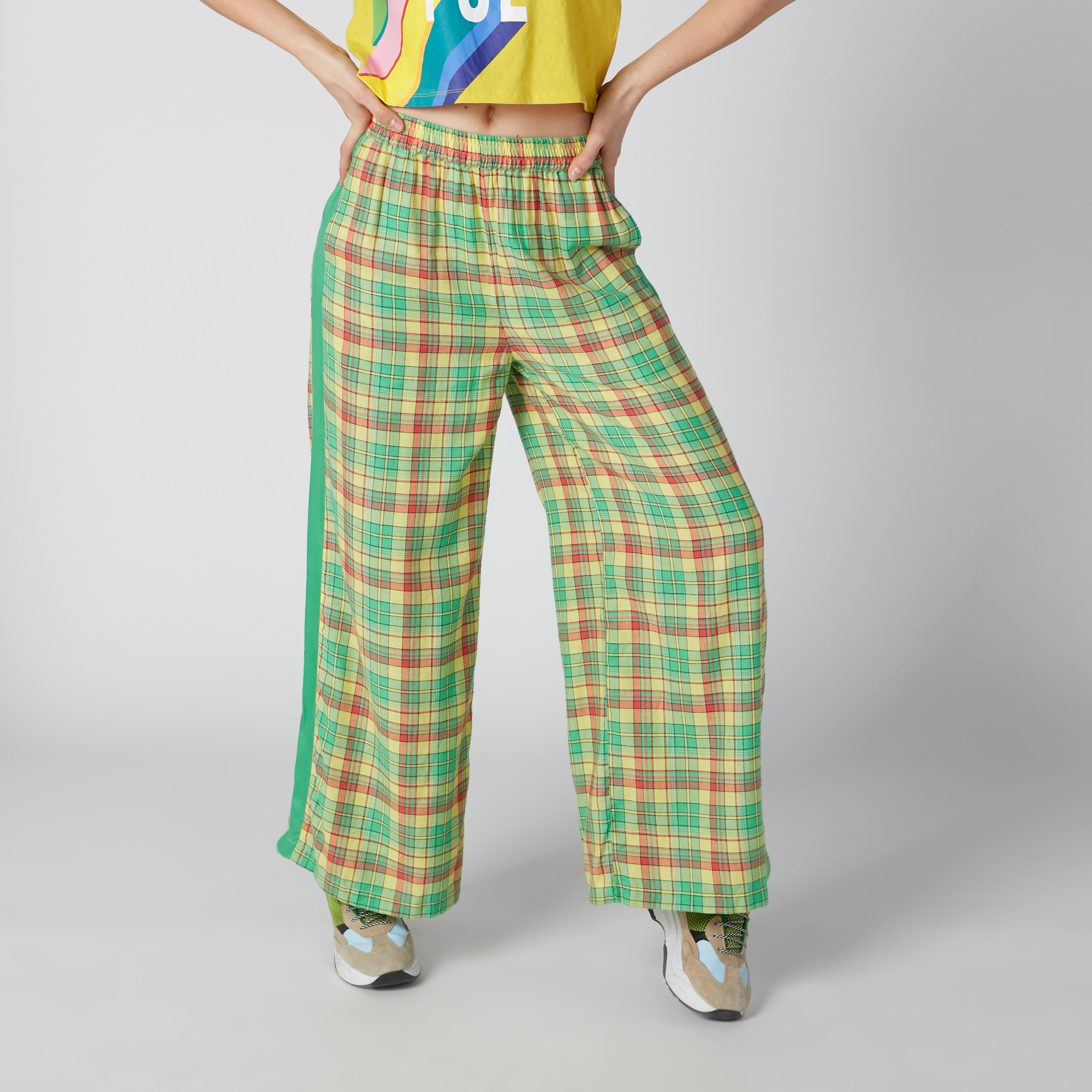 بنطال بالازو كاروهات بقصّة واسعة وخصر متوسط الارتفاع وجيوب-women-clothing-bottoms-trousers-image-3