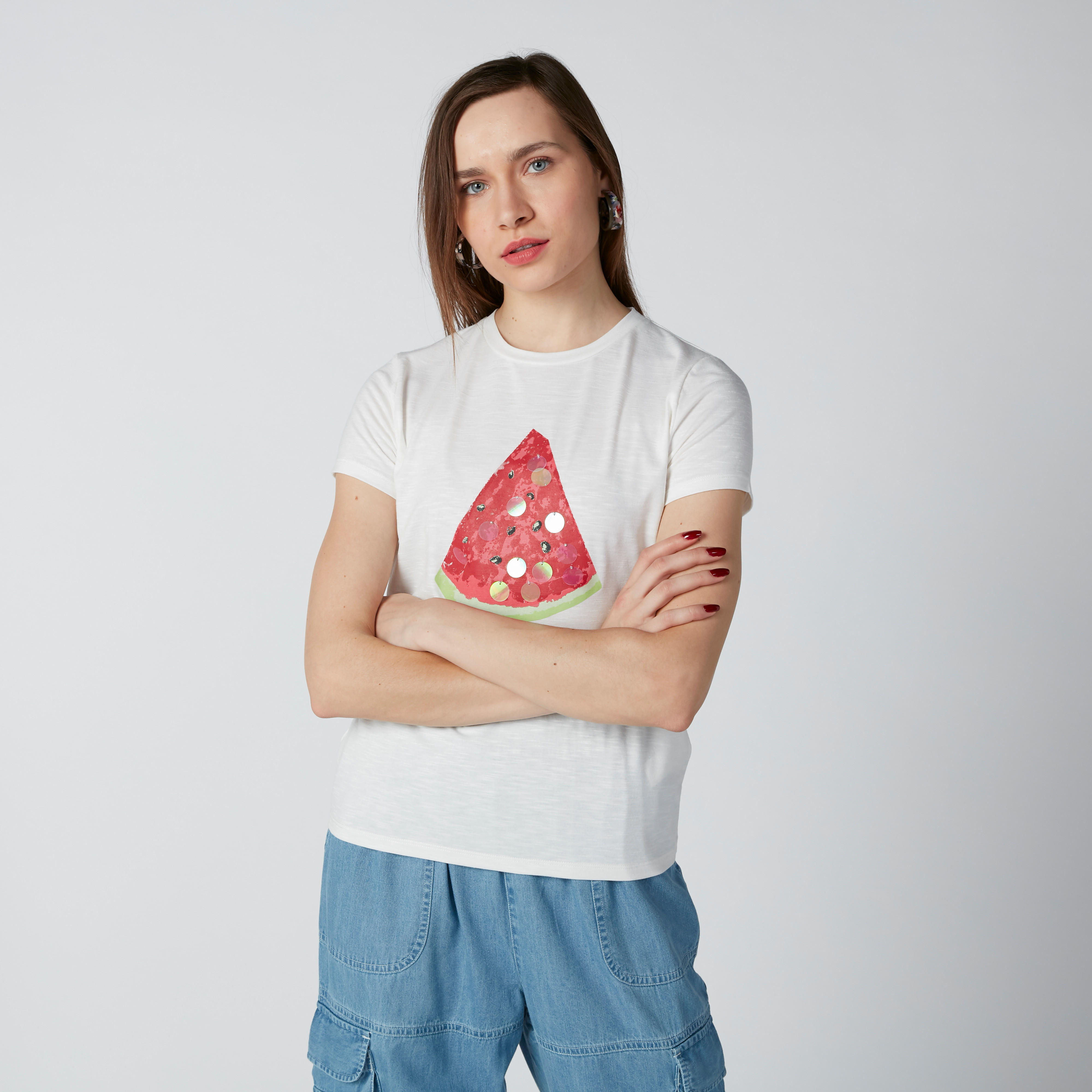 Embellished T-Shirt with Prints and Short Sleeves-women-clothing-tshirts-image-1