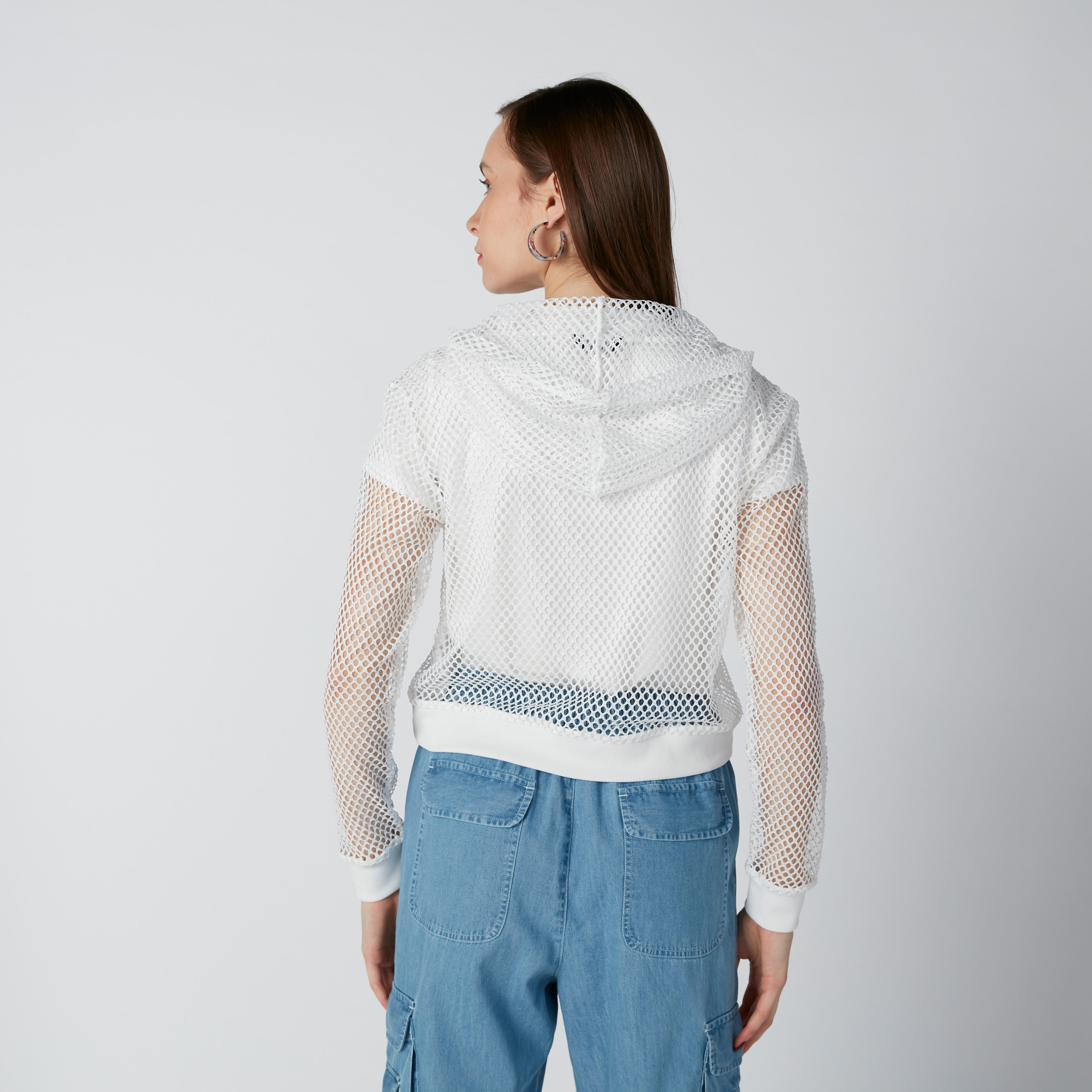 Textured Bomber Jacket with Long Sleeves and Kangaroo Pockets-women-winterwear-coatsandjackets-jackets-image-2