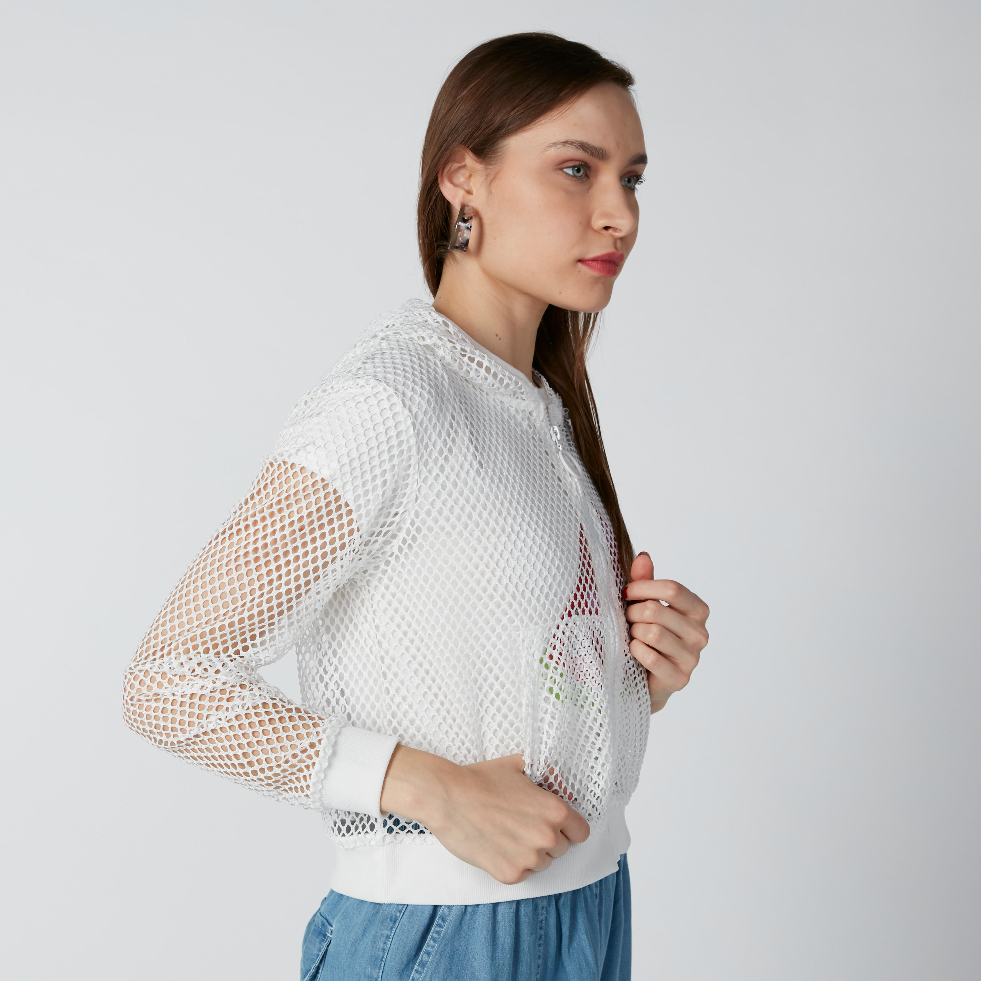 Textured Bomber Jacket with Long Sleeves and Kangaroo Pockets-women-winterwear-coatsandjackets-jackets-image-4