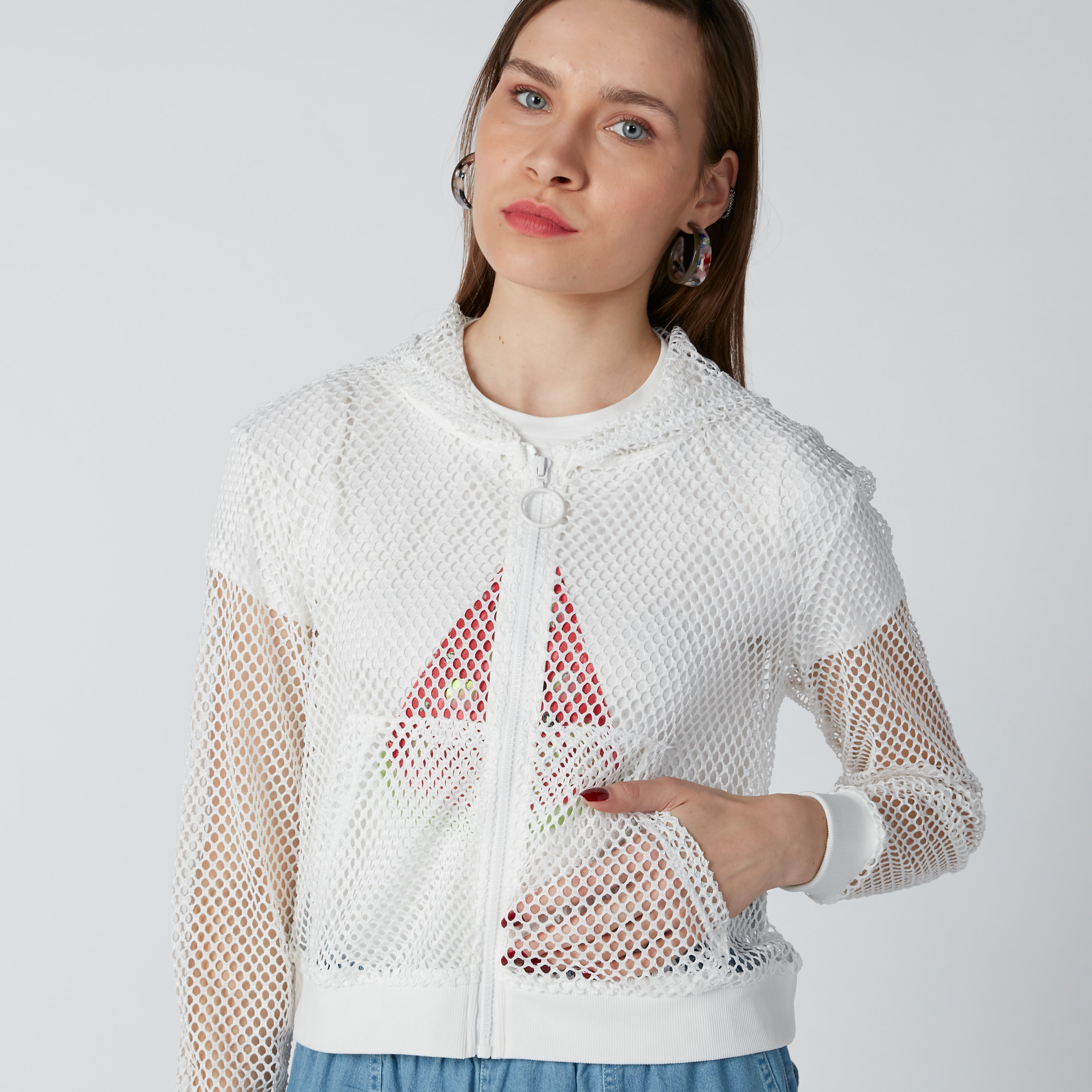 Textured Bomber Jacket with Long Sleeves and Kangaroo Pockets-women-winterwear-coatsandjackets-jackets-image-5