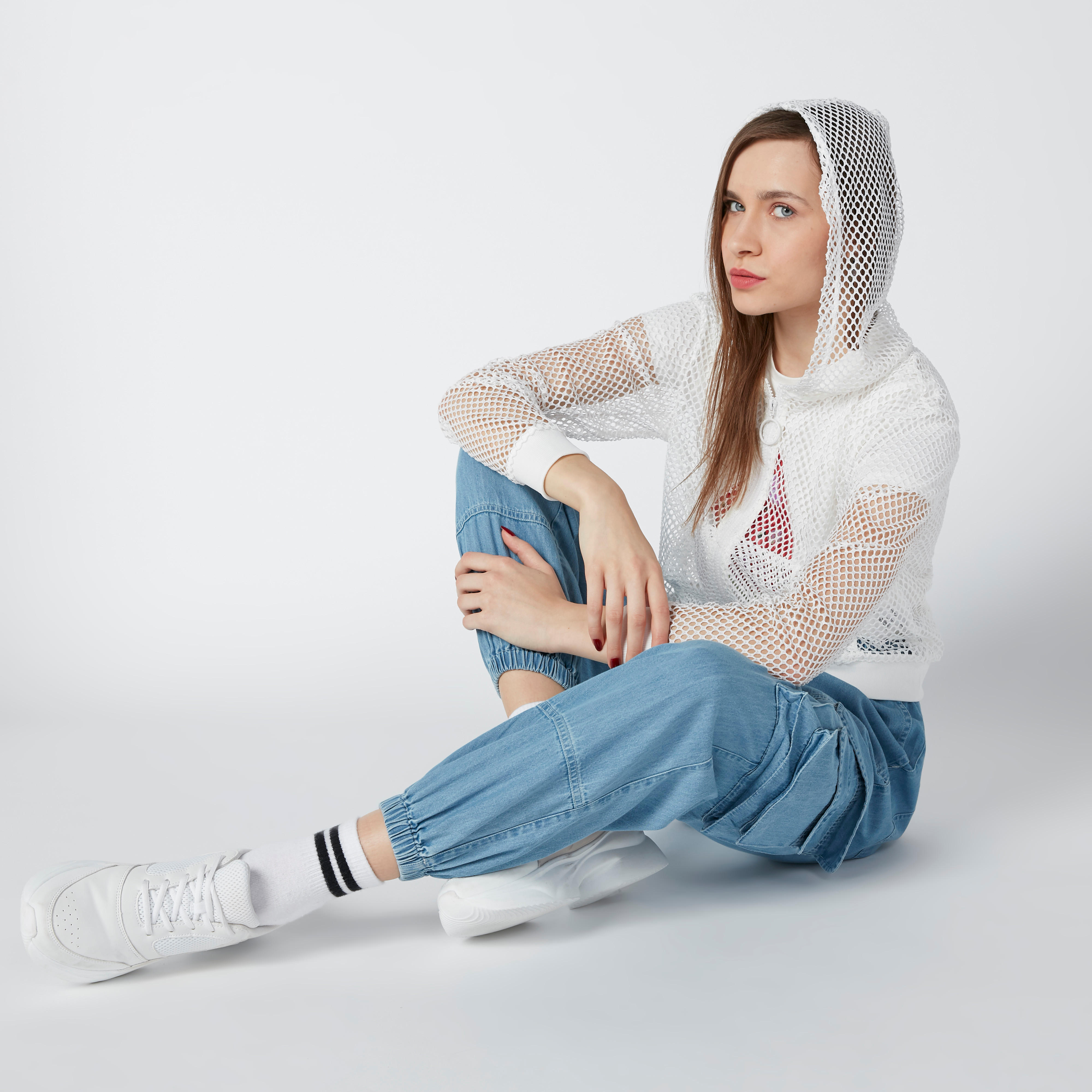 Textured Bomber Jacket with Long Sleeves and Kangaroo Pockets-women-winterwear-coatsandjackets-jackets-image-1