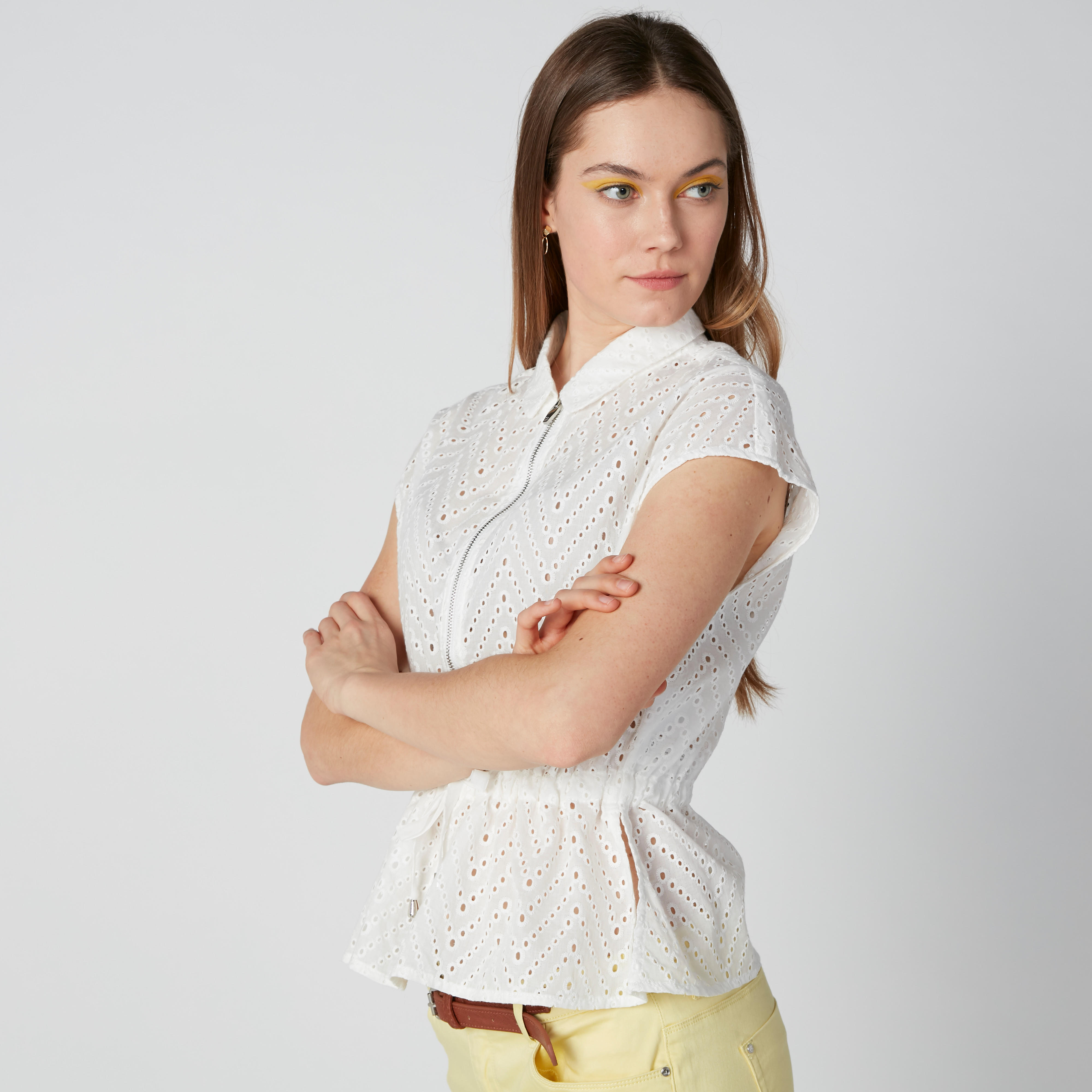 بلوزة شيفلي بسحّاب إغلاق ورباط-women-clothing-shirtsandblouses-blouses-image-1