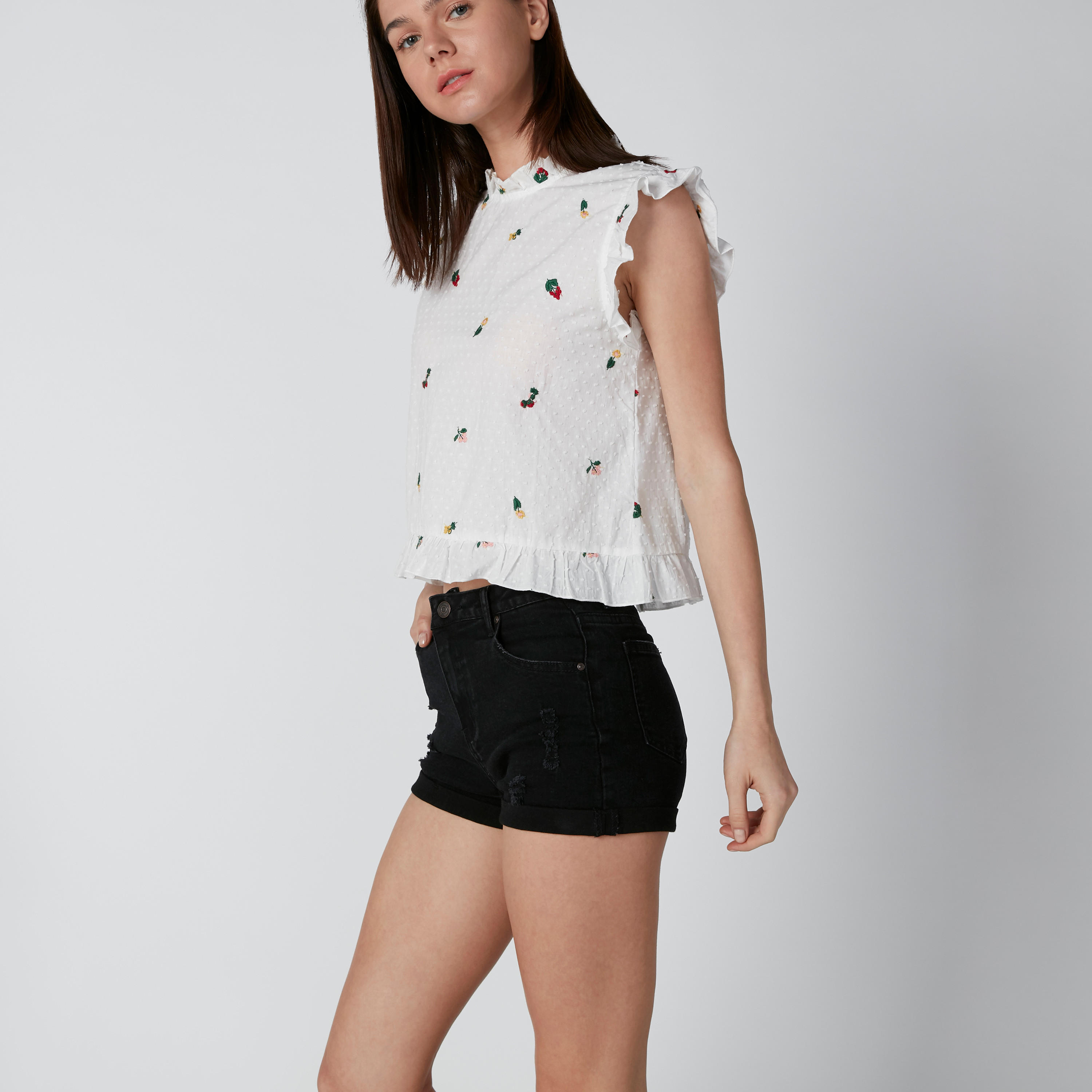 Distressed Mid Waist Denim Shorts with Pocket Detail-women-clothing-bottoms-shorts-image-3