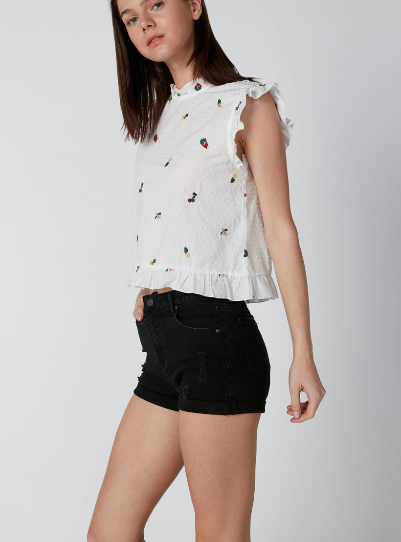 Distressed Mid Waist Denim Shorts with Pocket Detail-women-clothing-bottoms-shorts-image-3