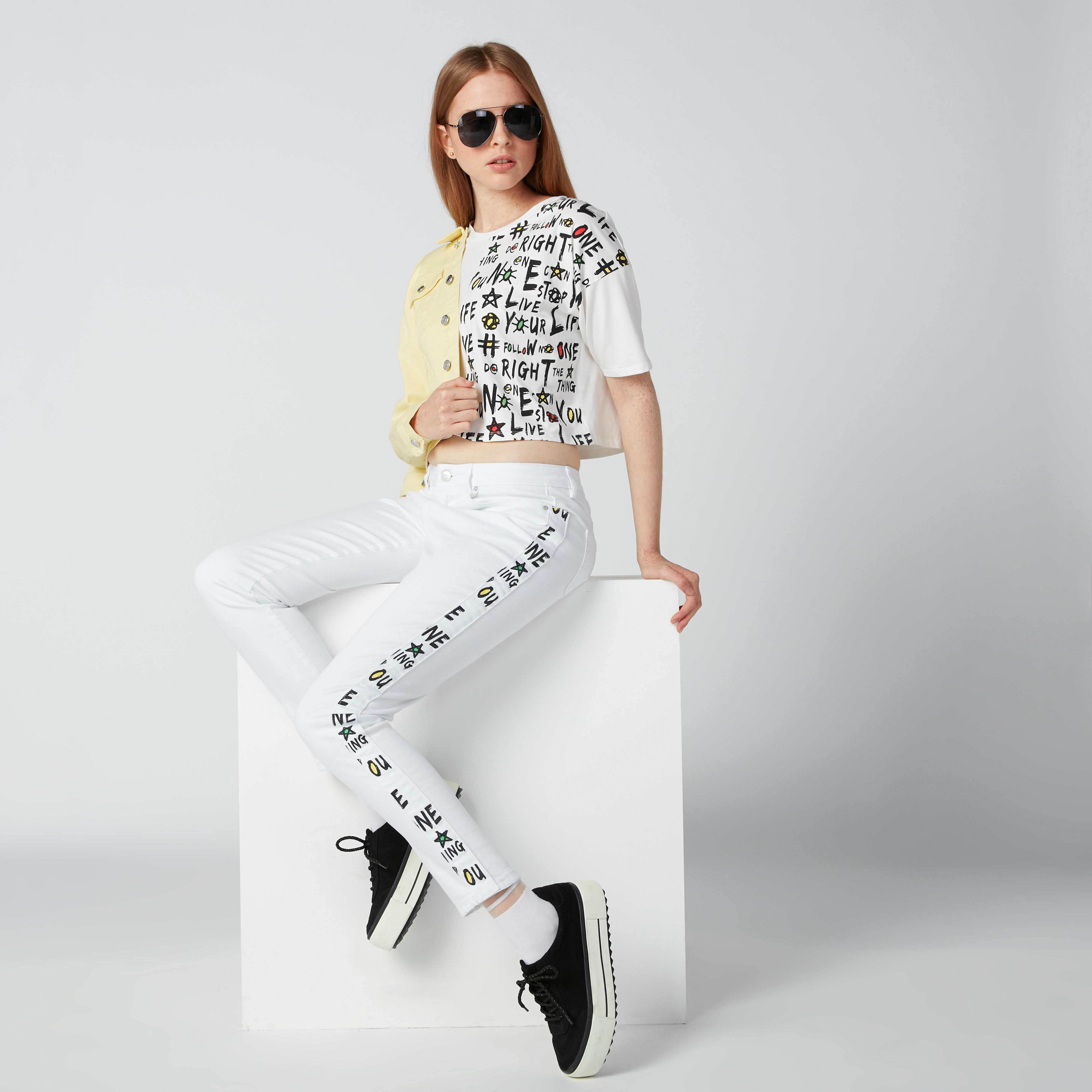 Full Length High Waist Jeans in Regular Fit with Printed Tape Detail-women-clothing-bottoms-jeans-image-1
