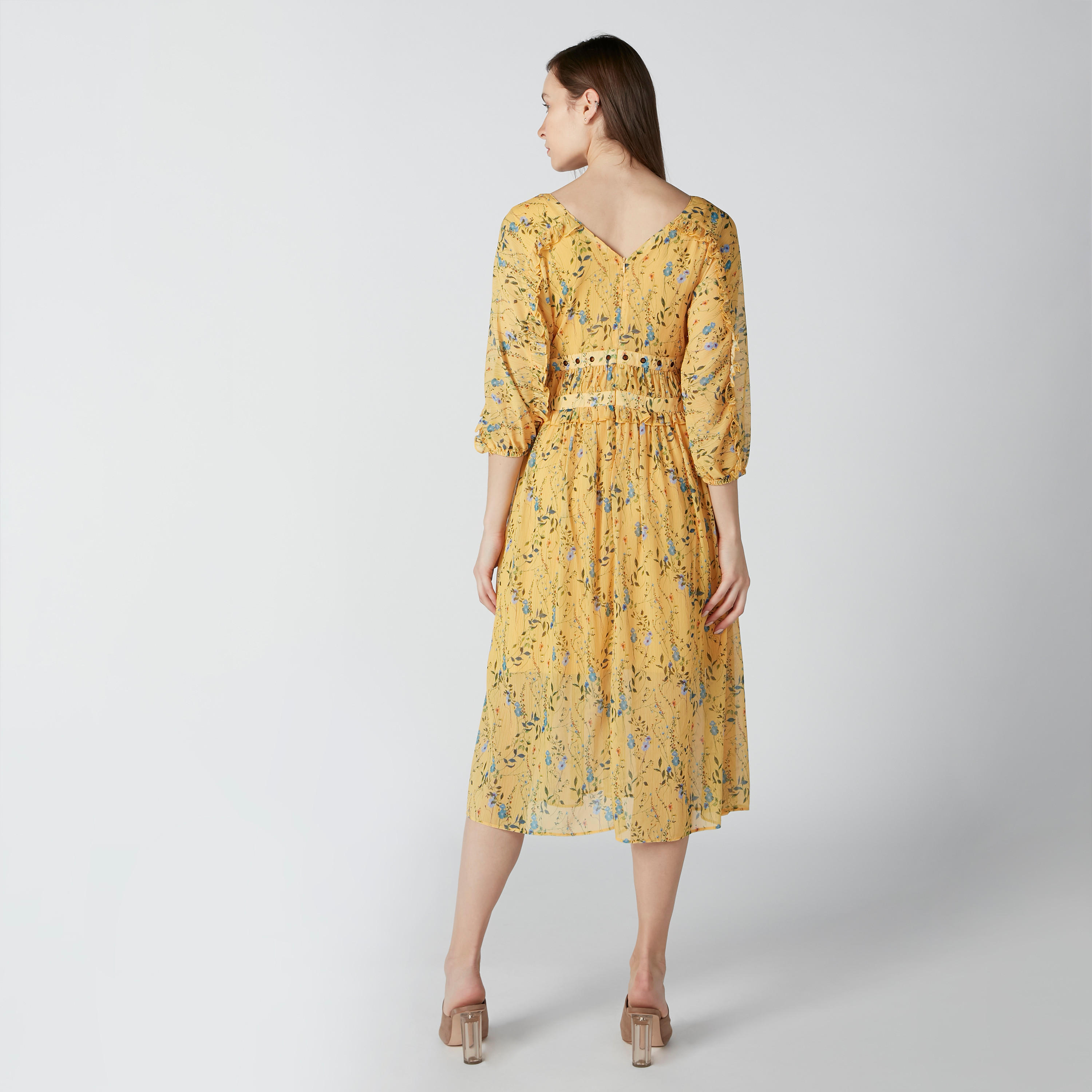 فستان متوسط الطول بأكمام 3/4 وحلقات وطبعات زهرية-women-clothing-dresses-image-2
