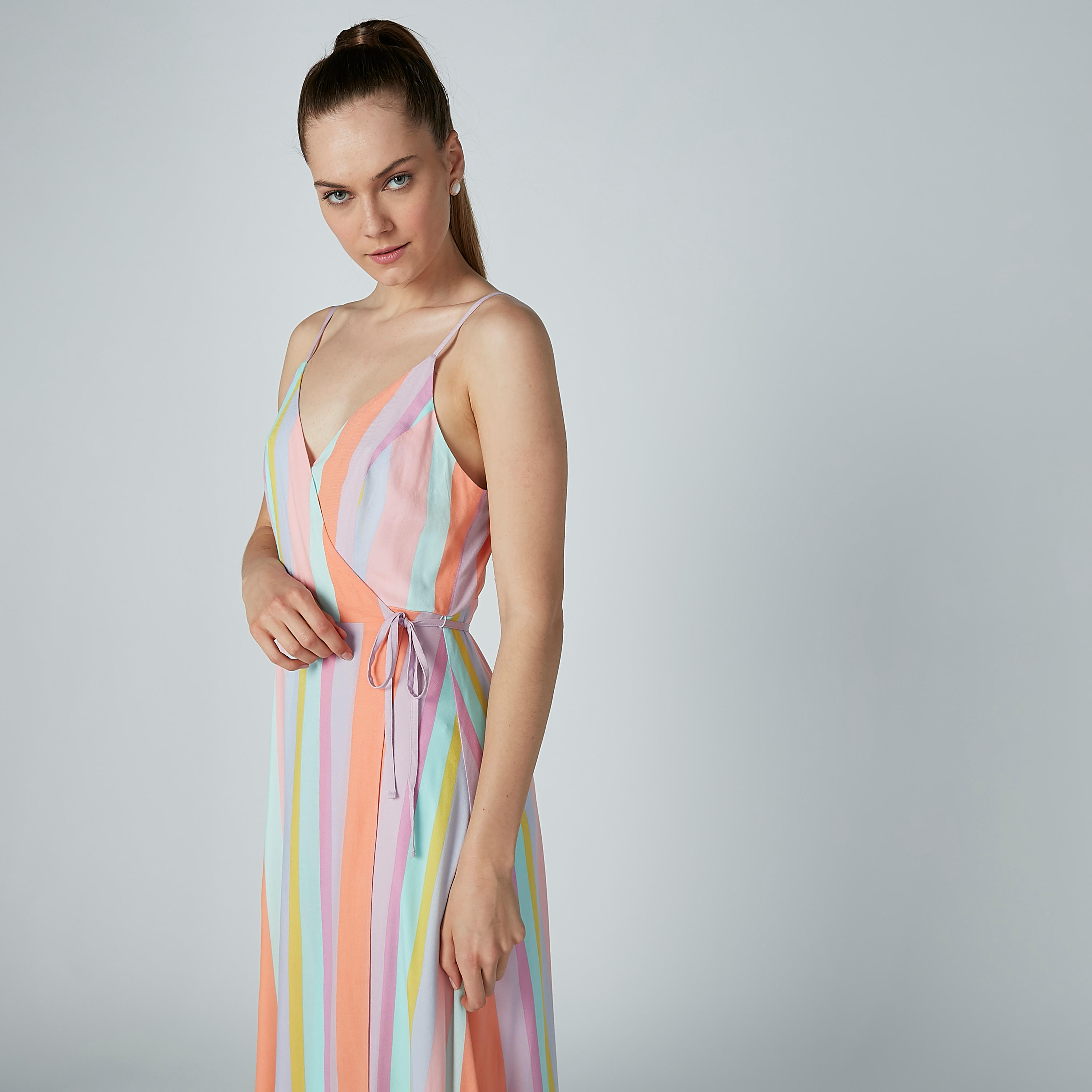 Striped A-Line Maxi Dress with Spaghetti Straps-women-clothing-dresses-image-1