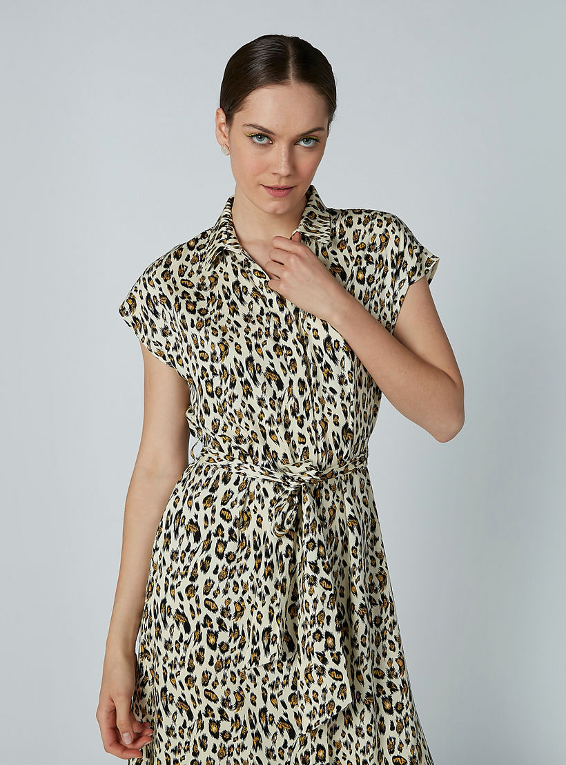 Animal Print Shirt Dress with Cap Sleeves-women-clothing-dresses-image-2
