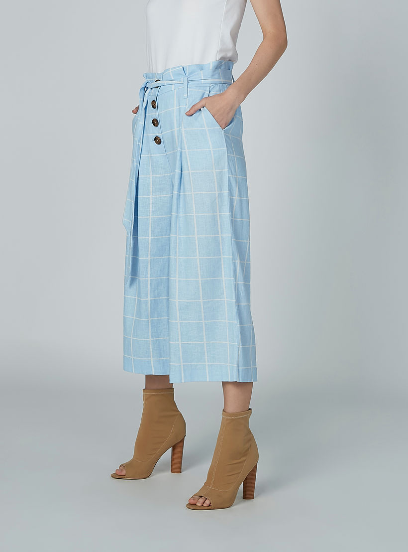 بنطال واسع الساقين كاروهات بحزام رباط وجيوب-women-clothing-bottoms-trousers-image-3