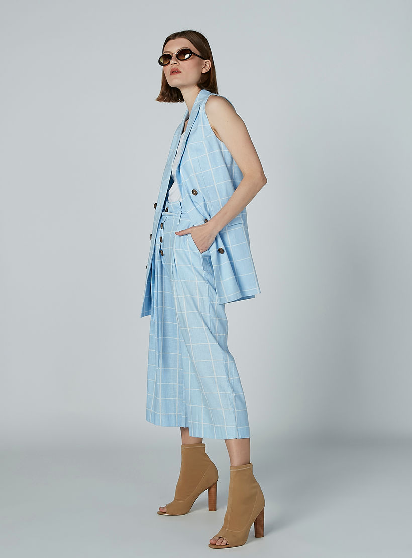 بنطال واسع الساقين كاروهات بحزام رباط وجيوب-women-clothing-bottoms-trousers-image-4