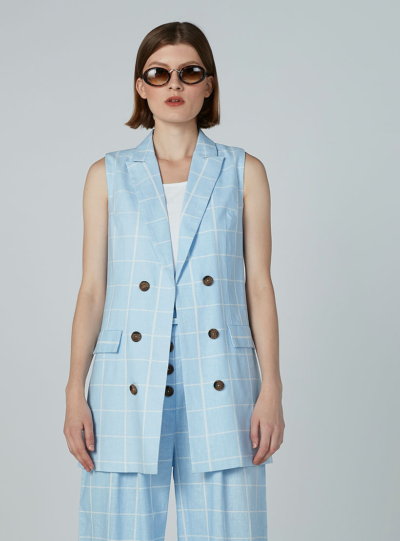 معطف كاروهات طويل دون أكمام بجيوب-women-clothing-coatsandjackets-coats-image-1