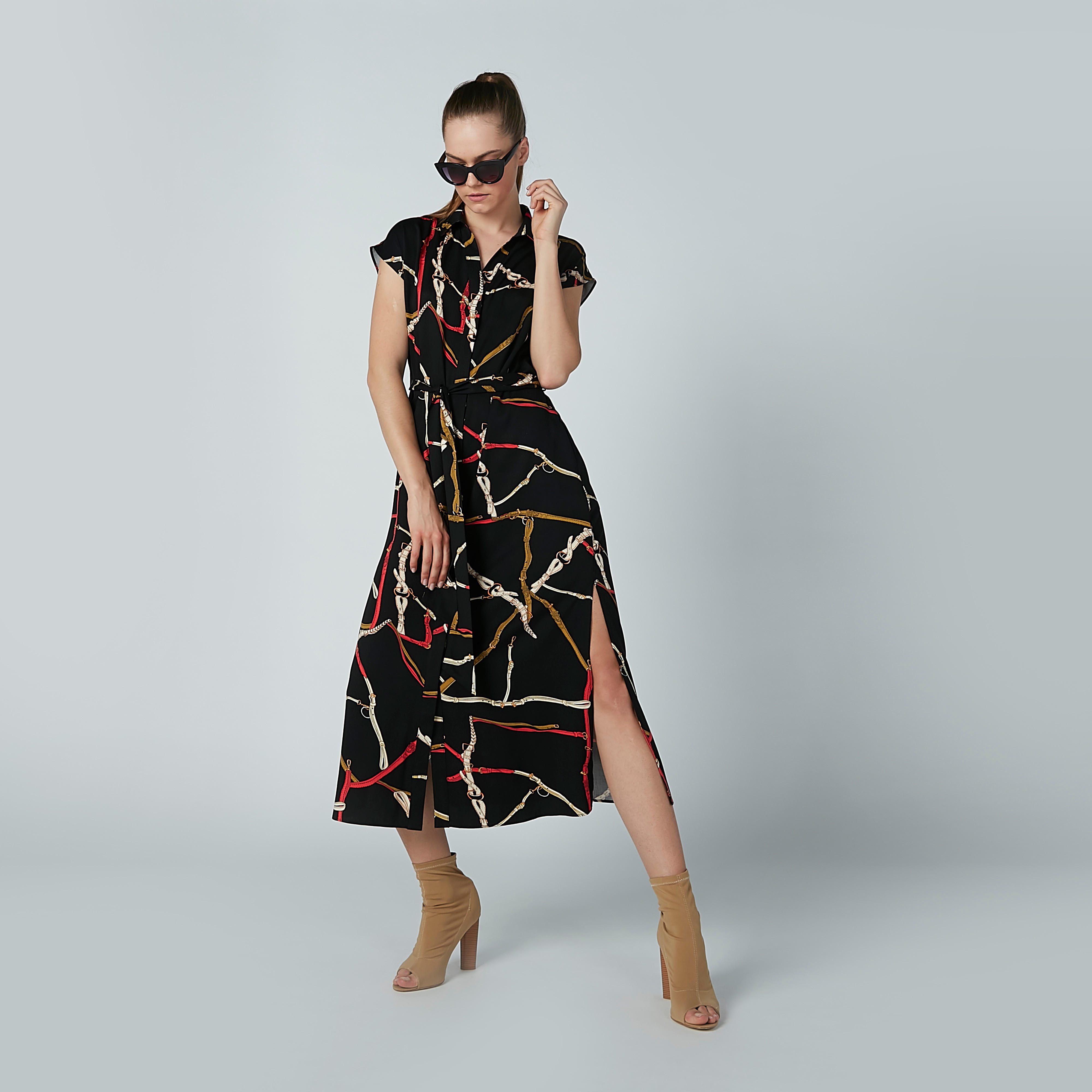 فستان قميص متوسط الطول بأكمام كاب ورباط وطبعات-women-clothing-dresses-image-4