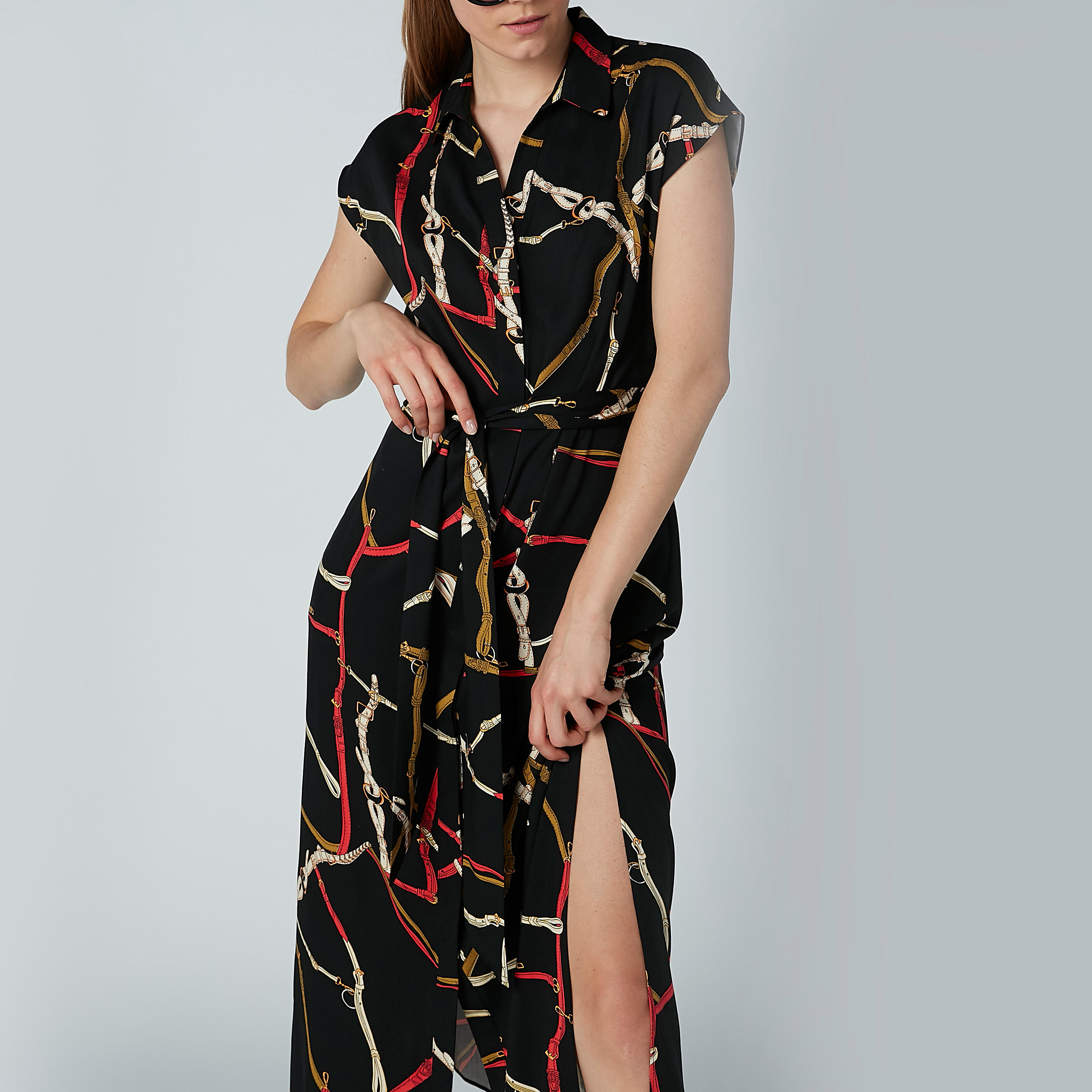 فستان قميص متوسط الطول بأكمام كاب ورباط وطبعات-women-clothing-dresses-image-3