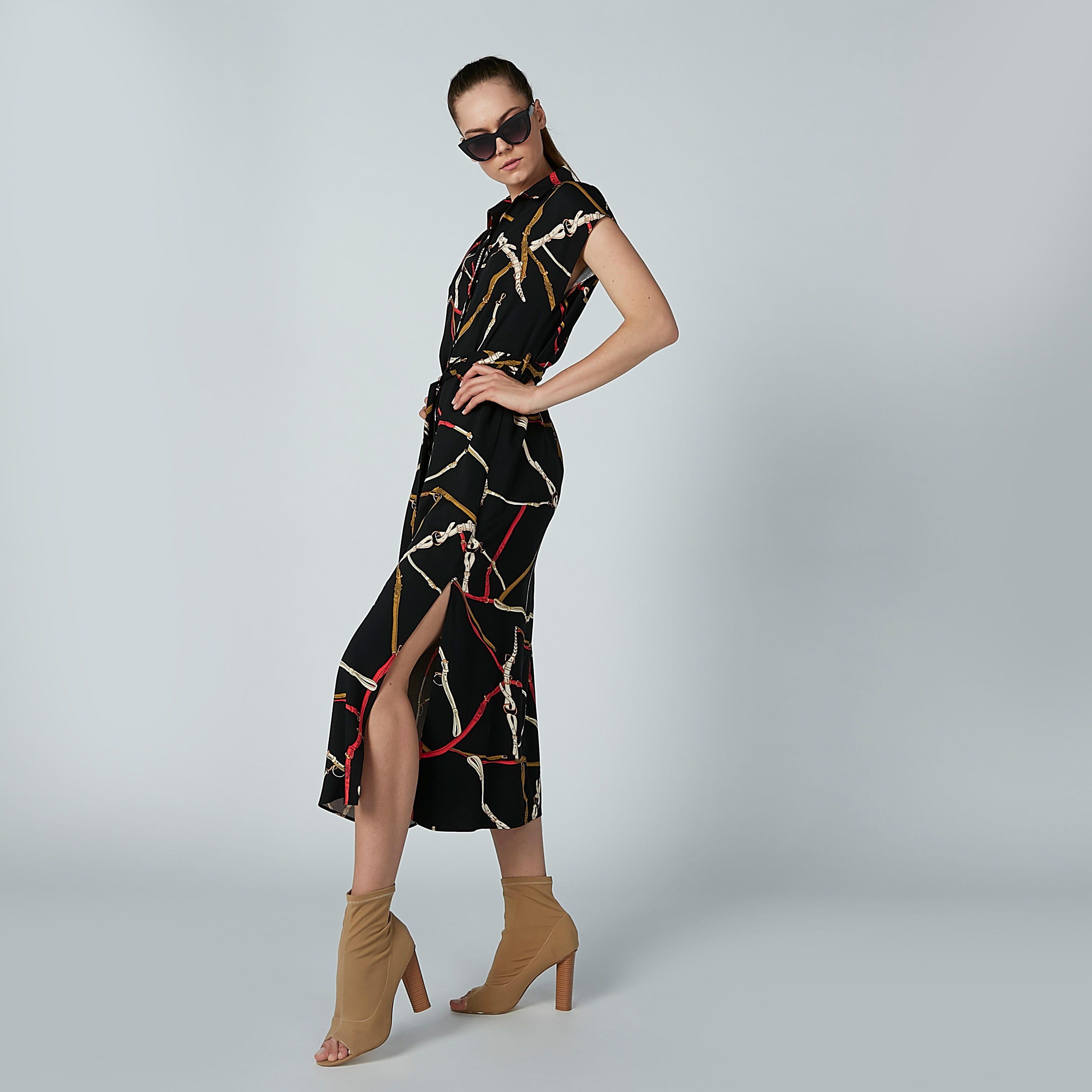 فستان قميص متوسط الطول بأكمام كاب ورباط وطبعات-women-clothing-dresses-image-2
