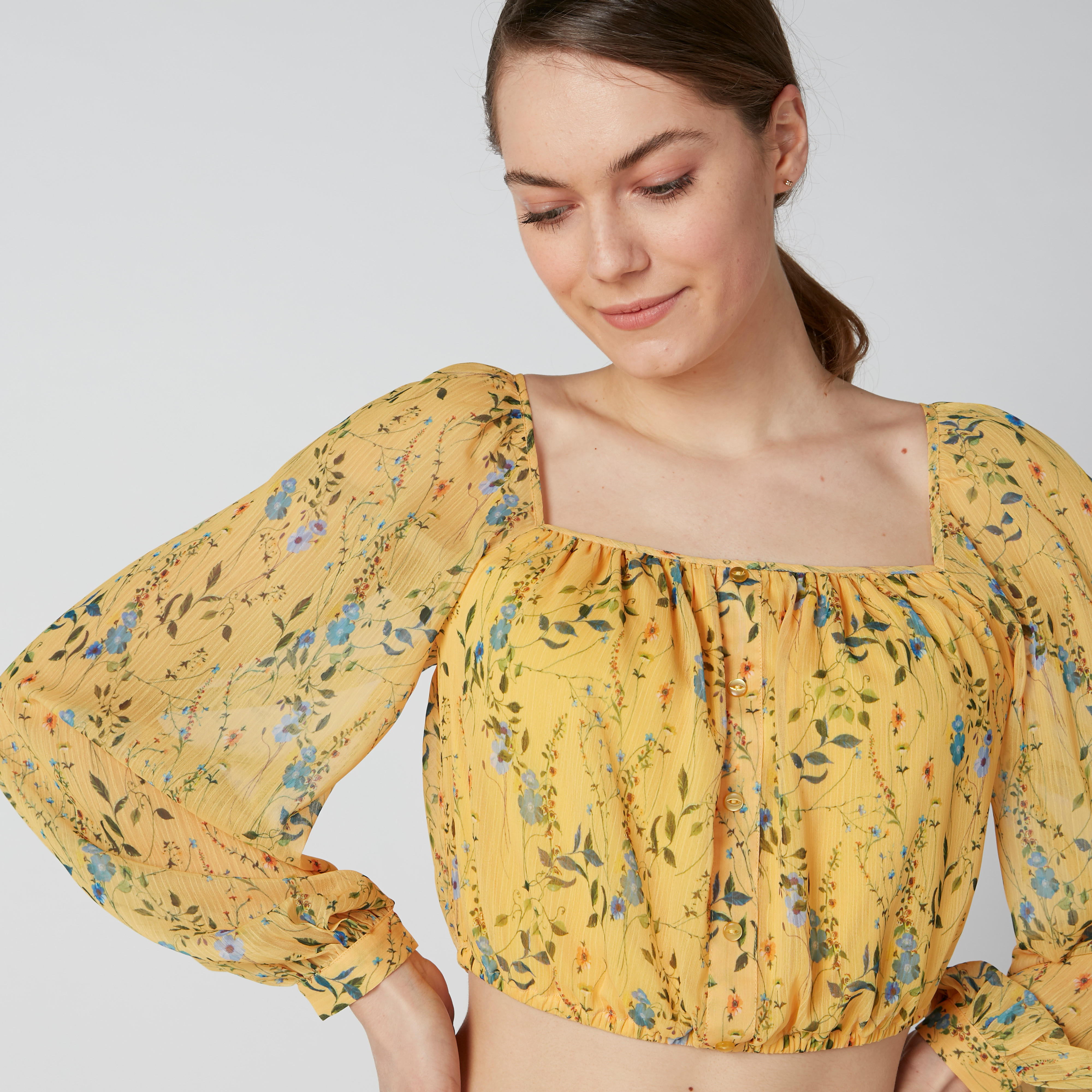 بلوزة قصيرة بأكمام طويلة وأربطة وطبعات زهرية-women-clothing-shirtsandblouses-blouses-image-5