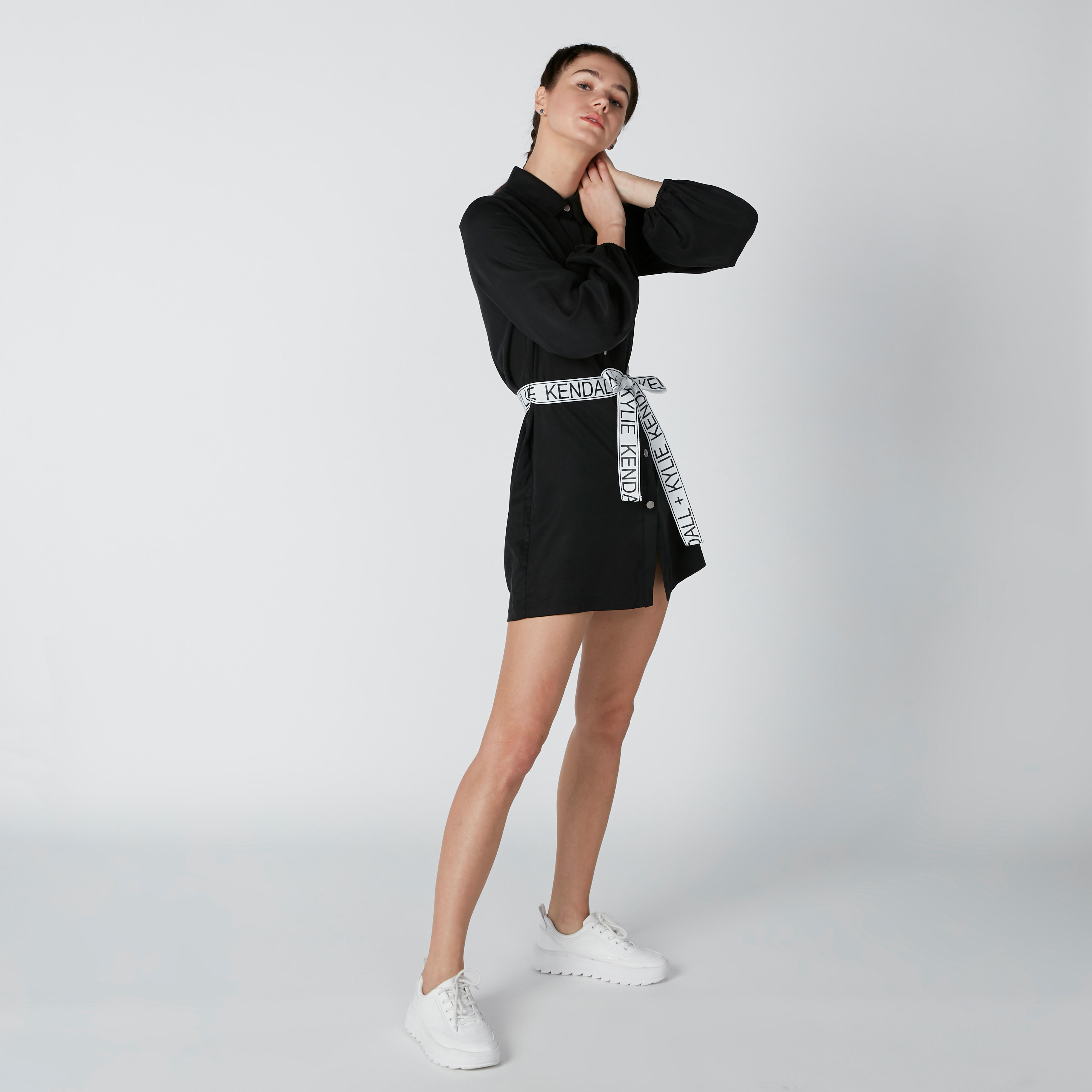 فستان قميص قصير بأكمام طويلة وحزام بطبعات-women-clothing-dresses-image-3