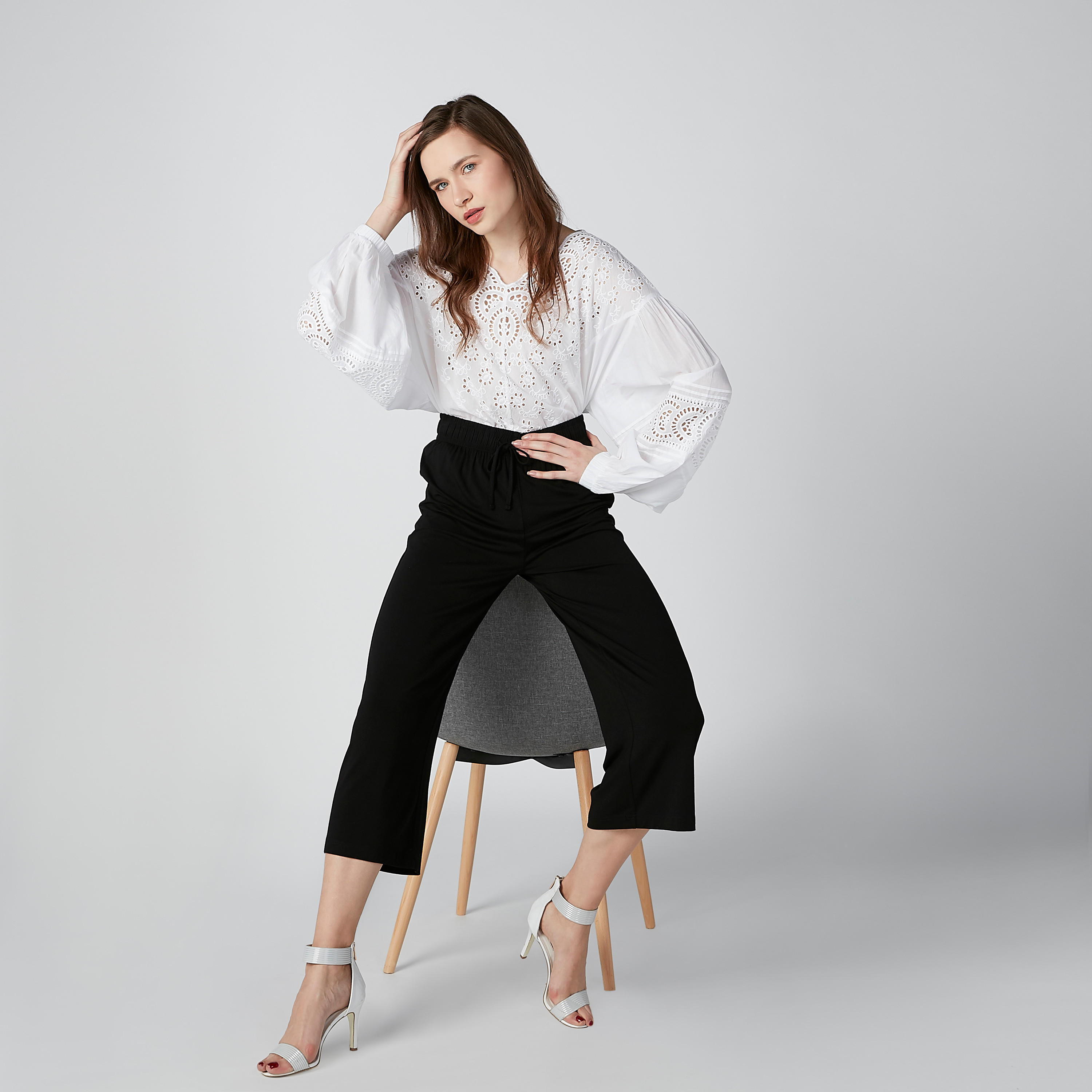 Schiffli Detail Top with V-Neck and Long Sleeves-women-clothing-shirtsandblouses-blouses-image-5