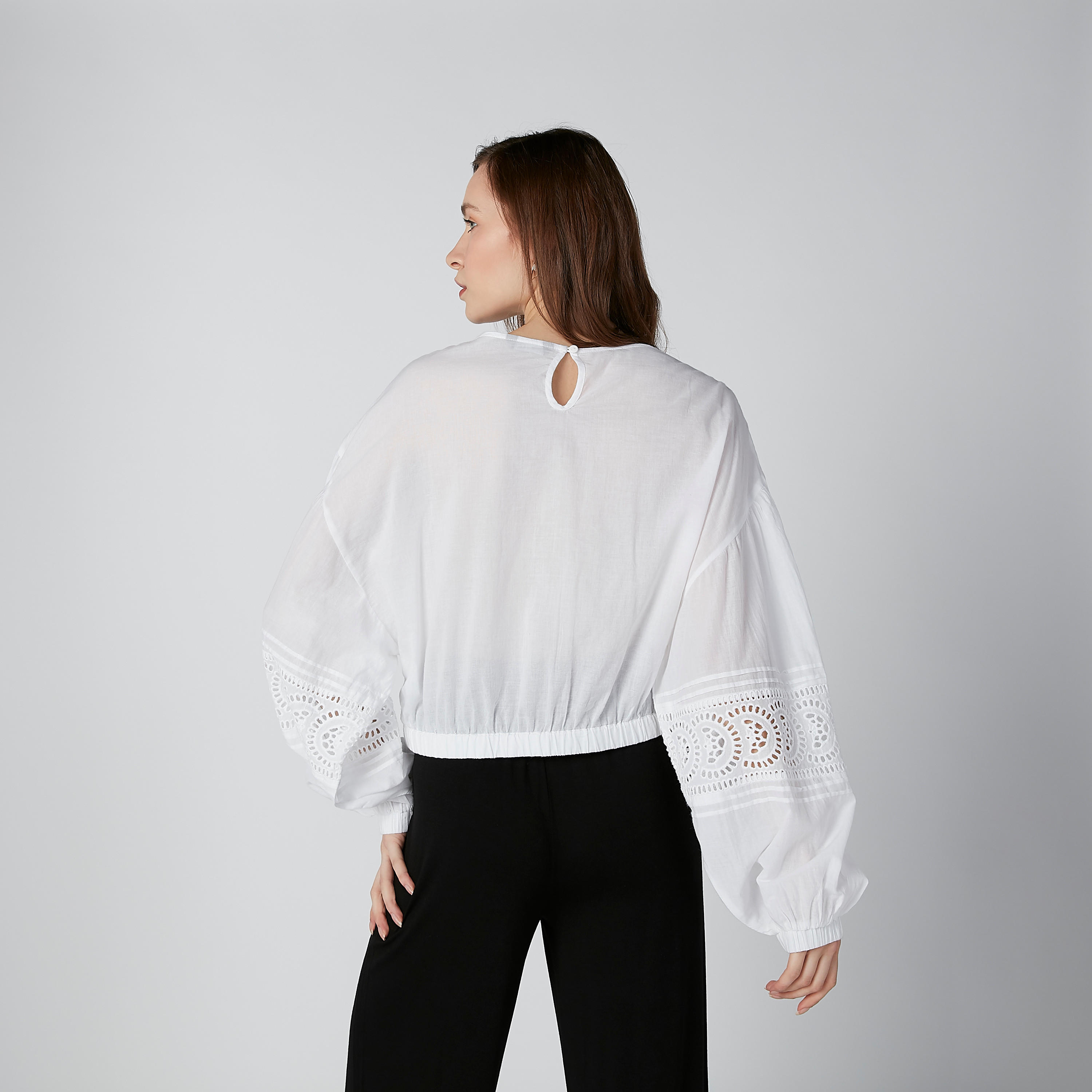 Schiffli Detail Top with V-Neck and Long Sleeves-women-clothing-shirtsandblouses-blouses-image-7