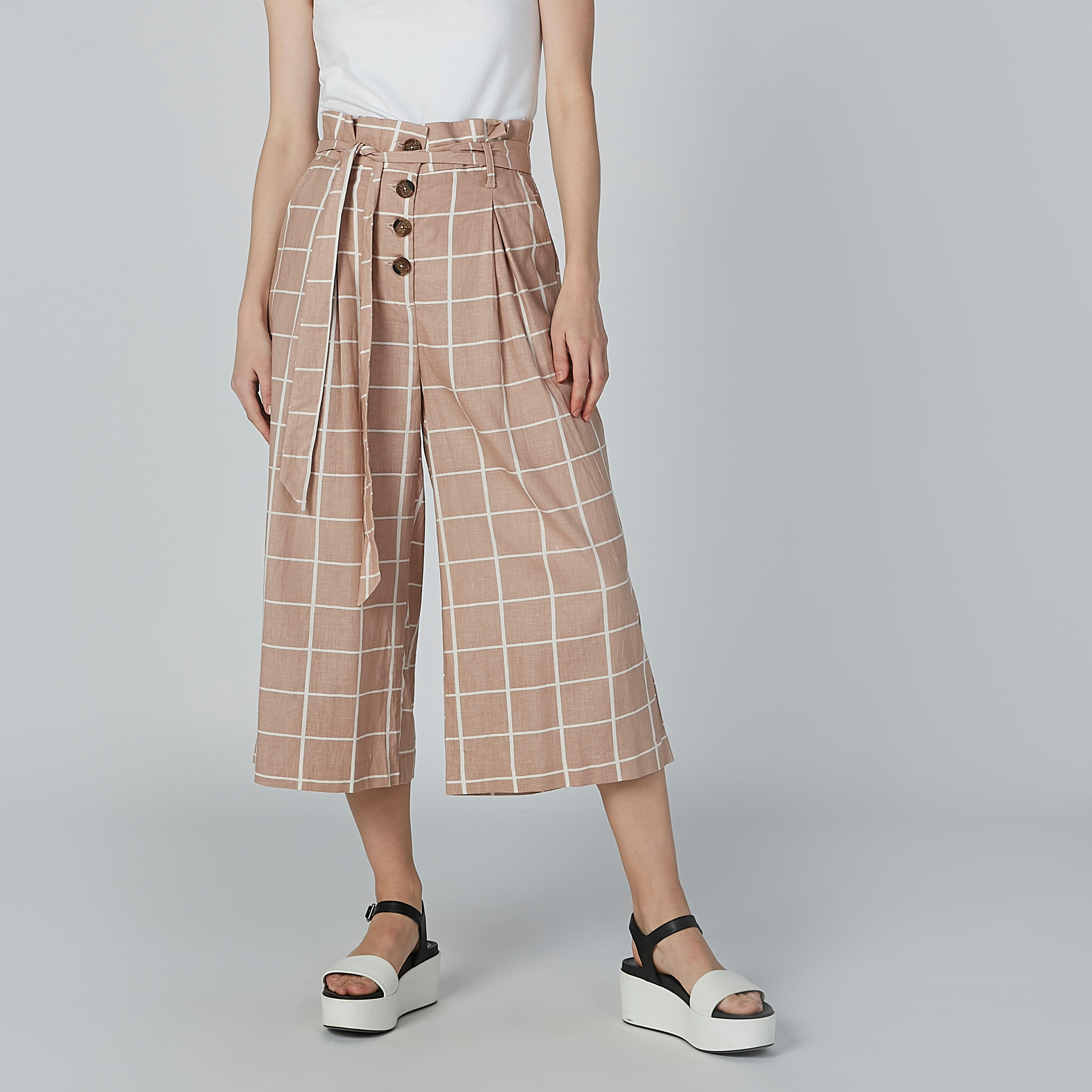 Chequered Culottes with Pocket Detail and Paper Bag Waist-women-clothing-bottoms-trousers-image-3