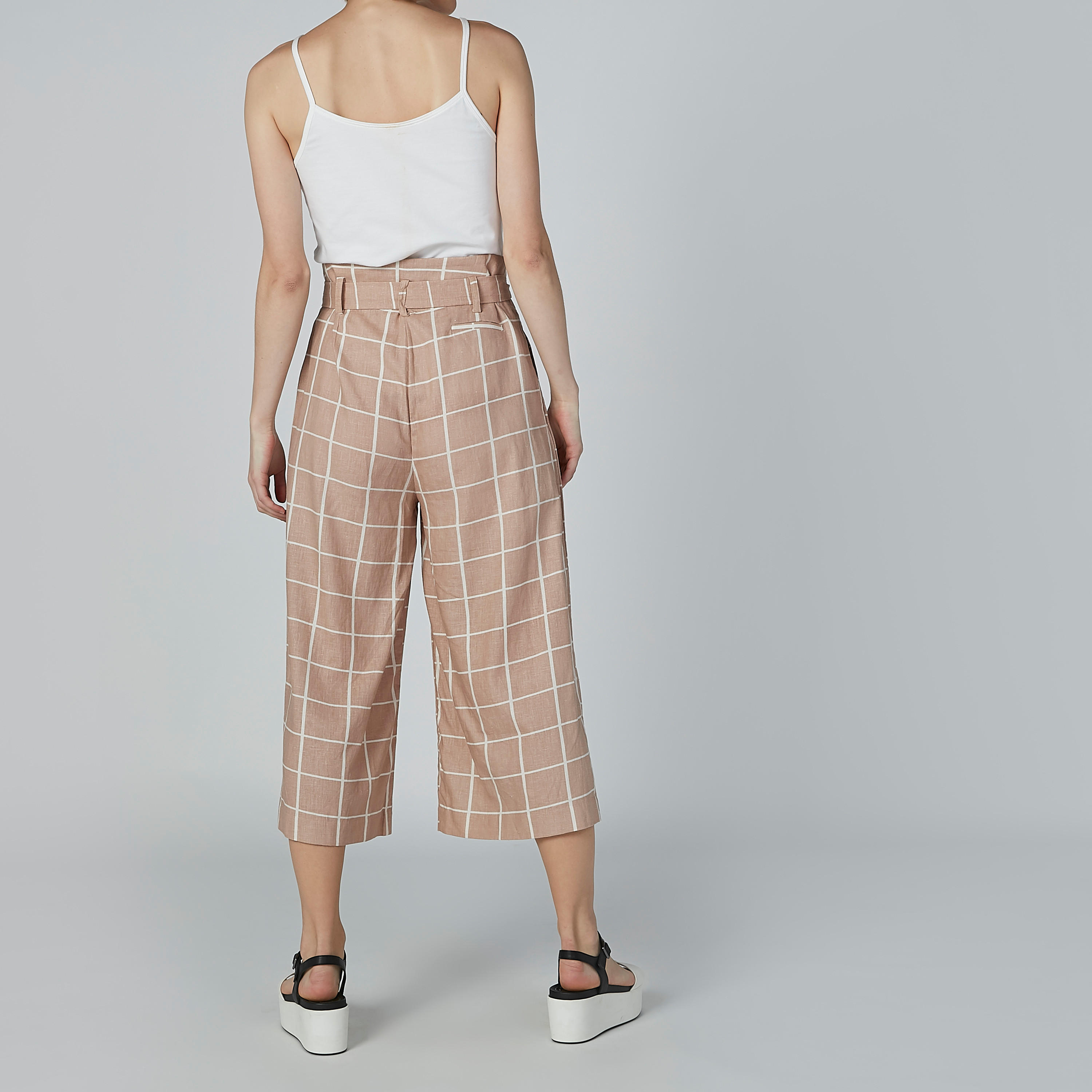 بنطال واسع الساقين كاروهات بخصر بيبرباج وجيوب-women-clothing-bottoms-trousers-image-4