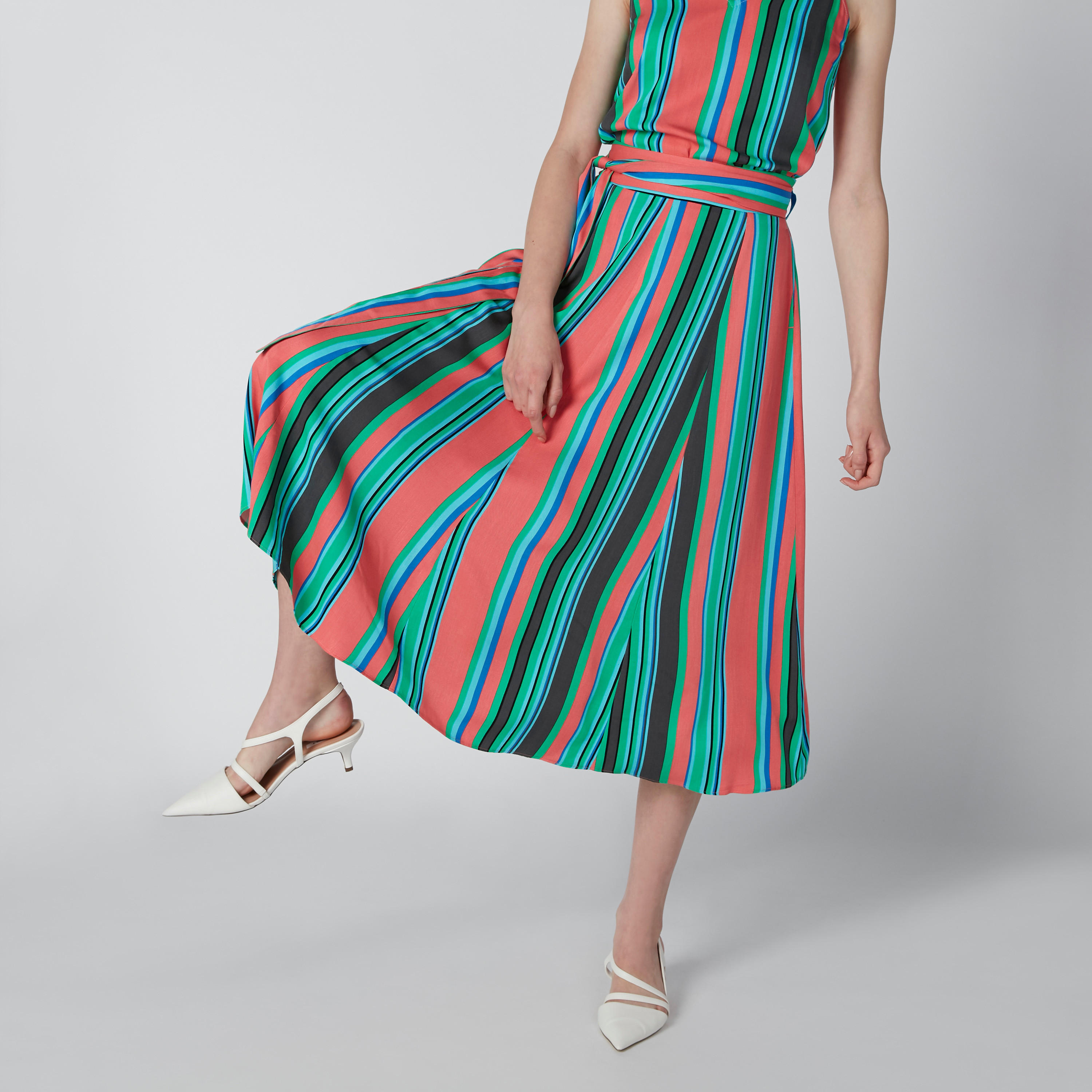 تنورة مقلّمة إيه لاين متوسطة الطول بحزام رباط-women-clothing-bottoms-skirts-image-1