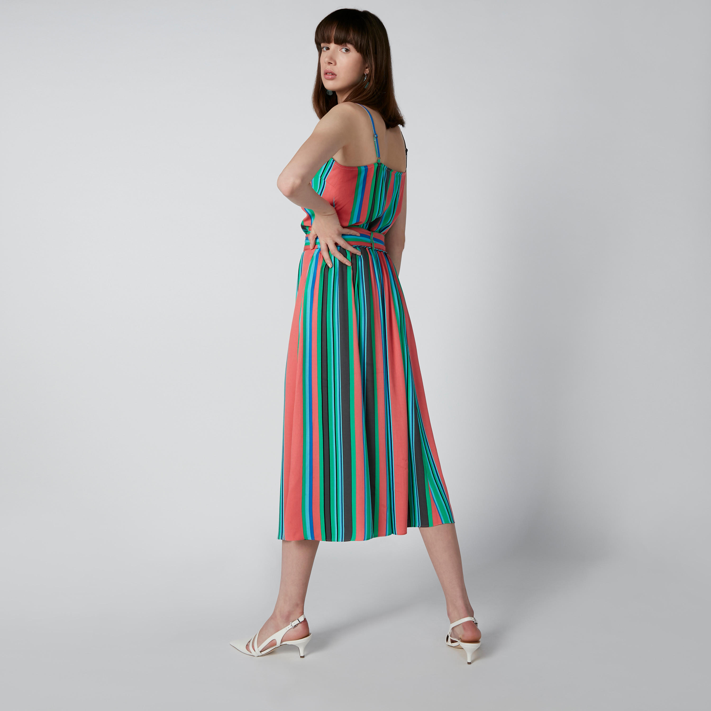 تنورة مقلّمة إيه لاين متوسطة الطول بحزام رباط-women-clothing-bottoms-skirts-image-2